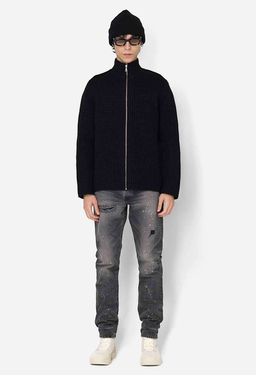 WOOL WAFFLE KNIT FULL-ZIP - 3