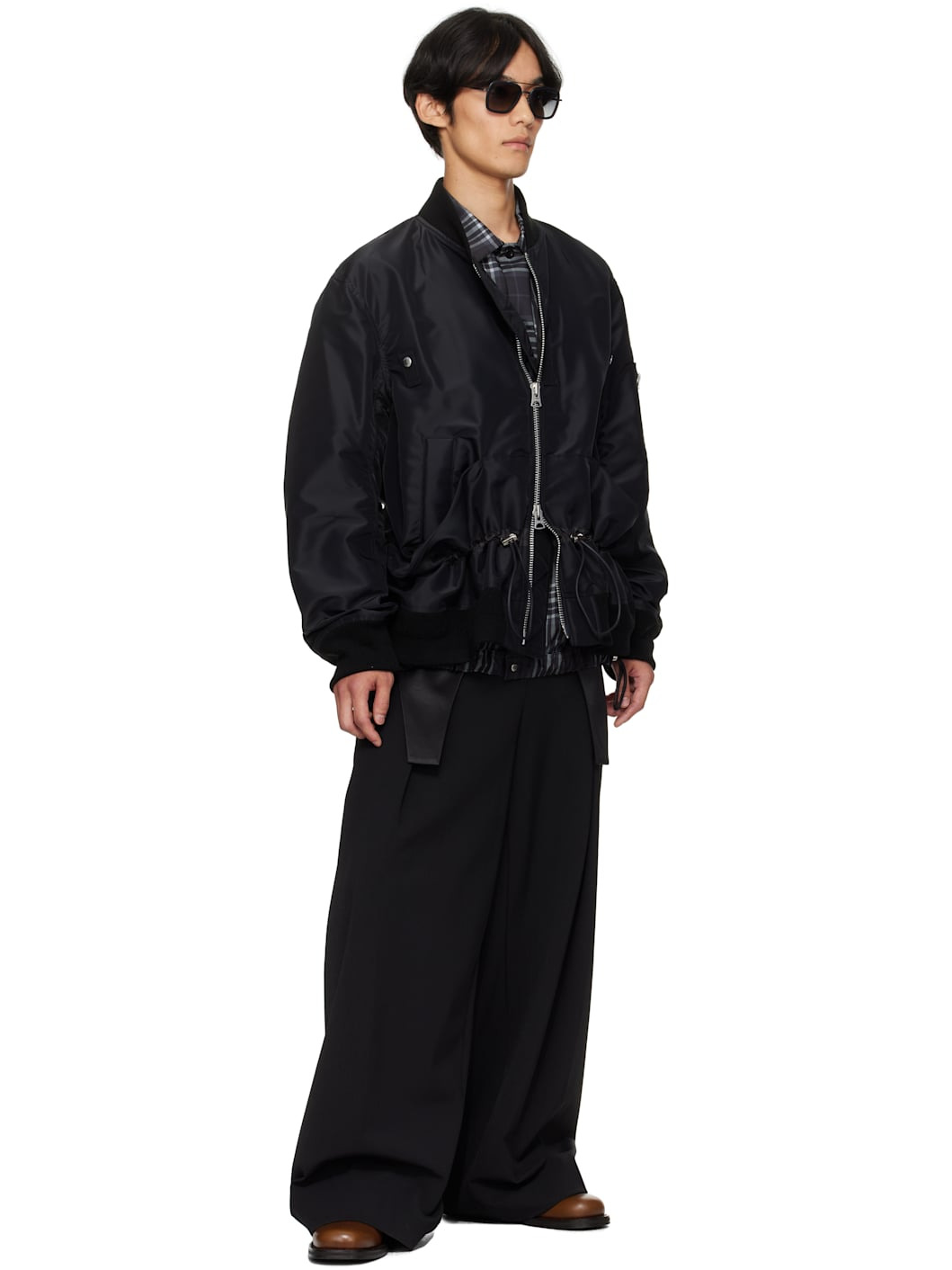 Black Nylon Twill Bomber Jacket - 4