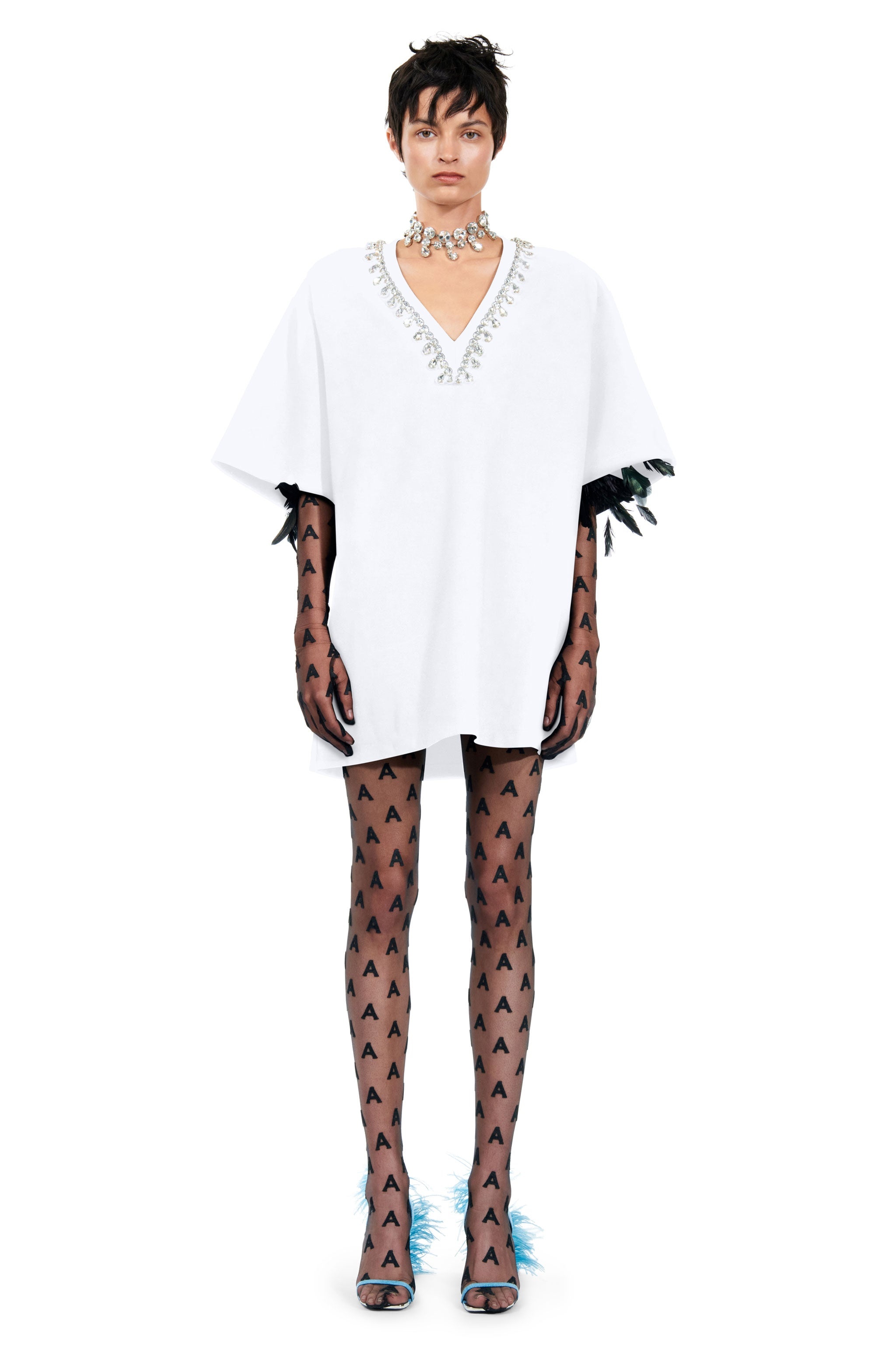 V-NECK CRYSTAL T-SHIRT DRESS - 3