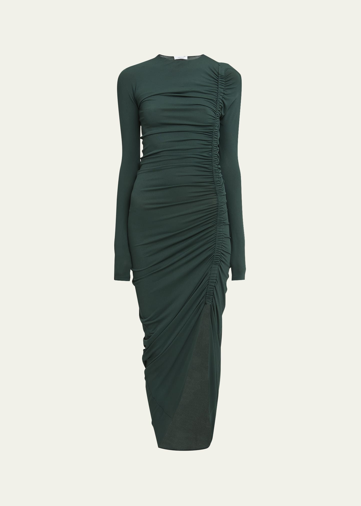 Ruched Long Sleeve Asymmetric Jersey Dress - 1