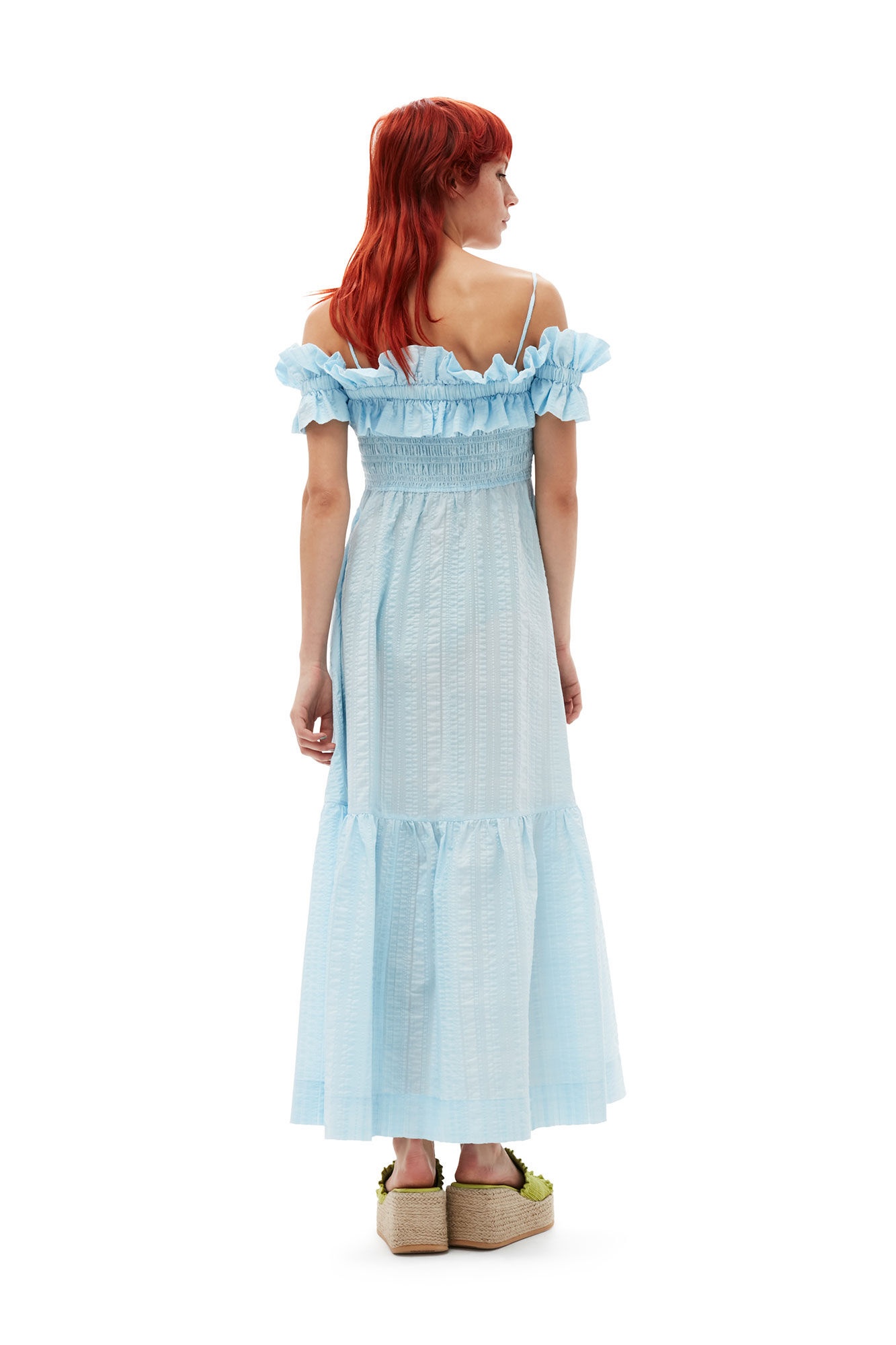 SEERSUCKER CHECK SMOCK MAXI DRESS - 3