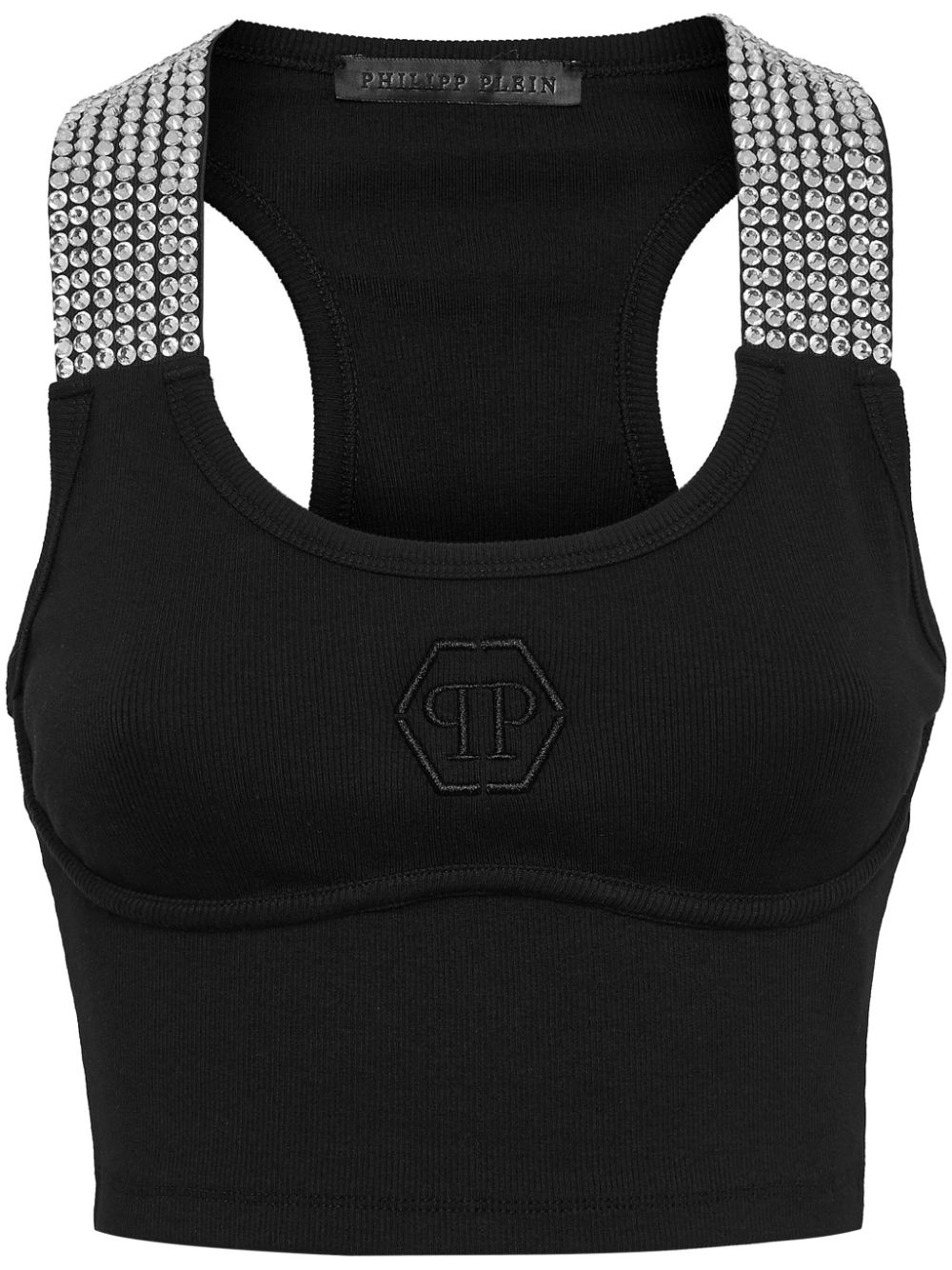 crystal-embellished cotton cropped top - 1