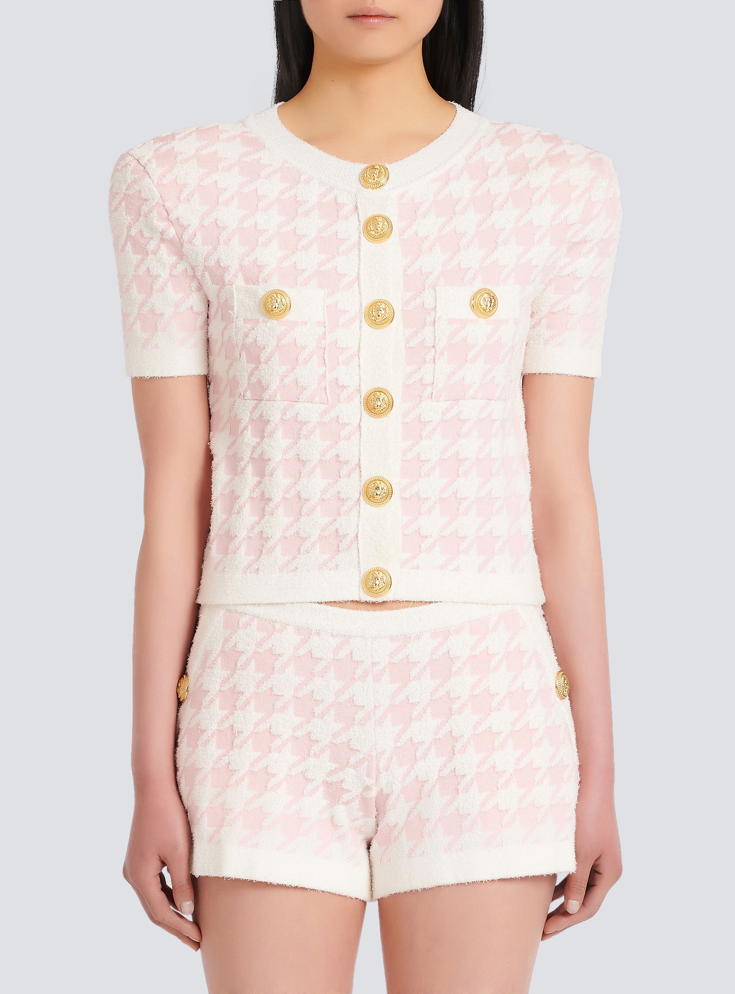 Cropped knit cardigan with Houndstooth print - 6