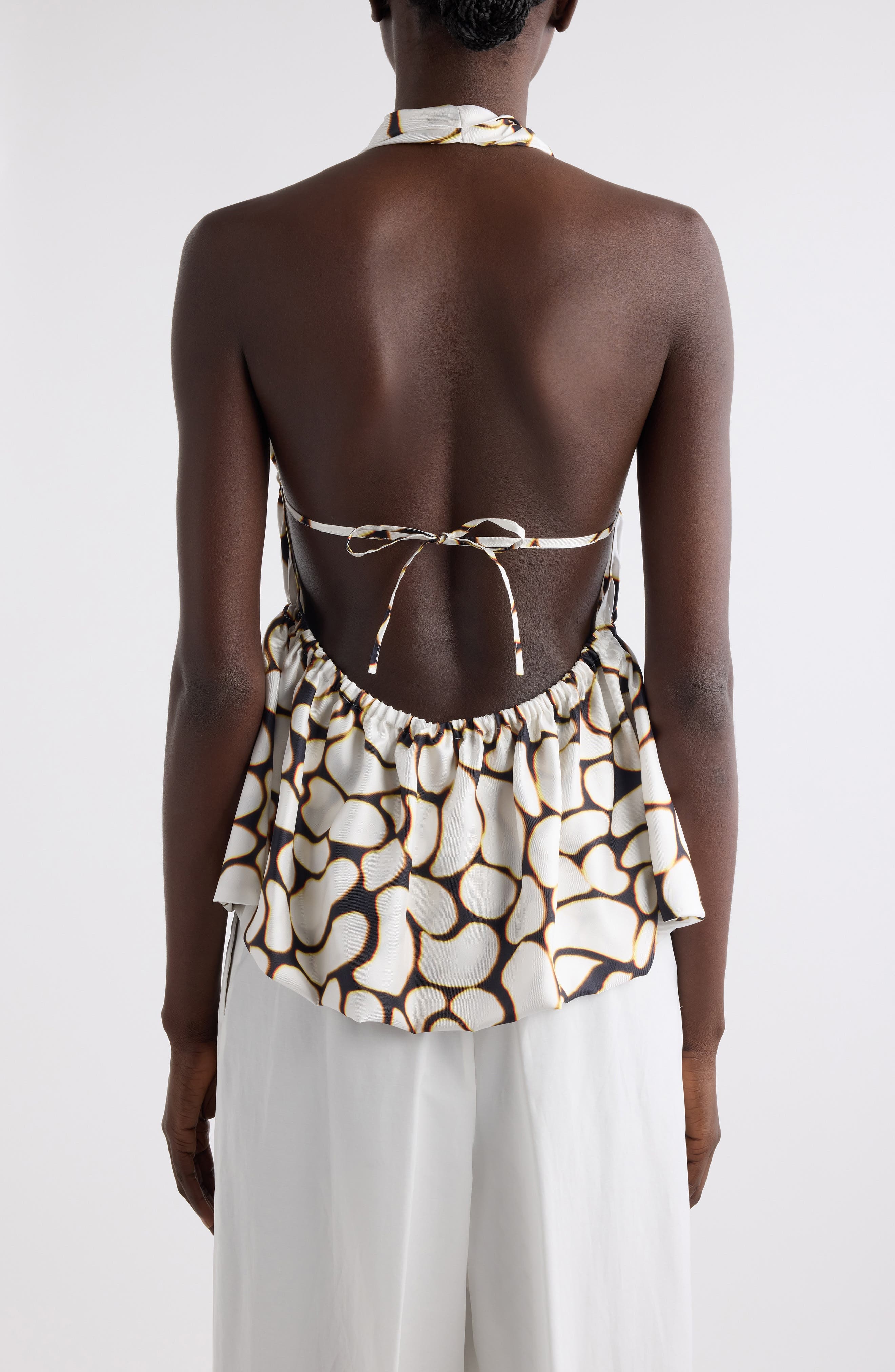 Dries Van Noten Ceana Print Ruched Silk Halter Top in Off White at Nordstrom - 3