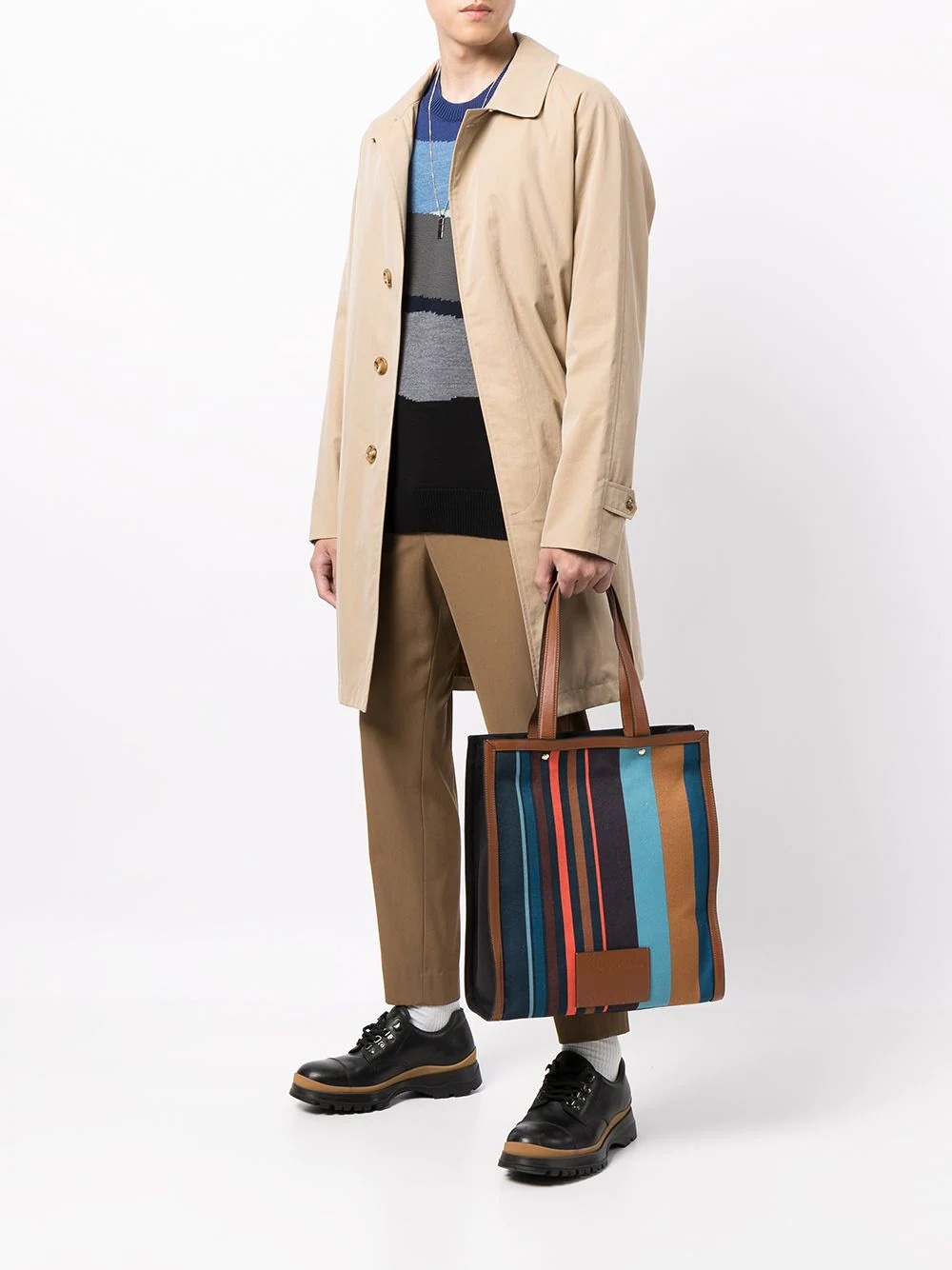 Artist-stripe leather tote bag - 2