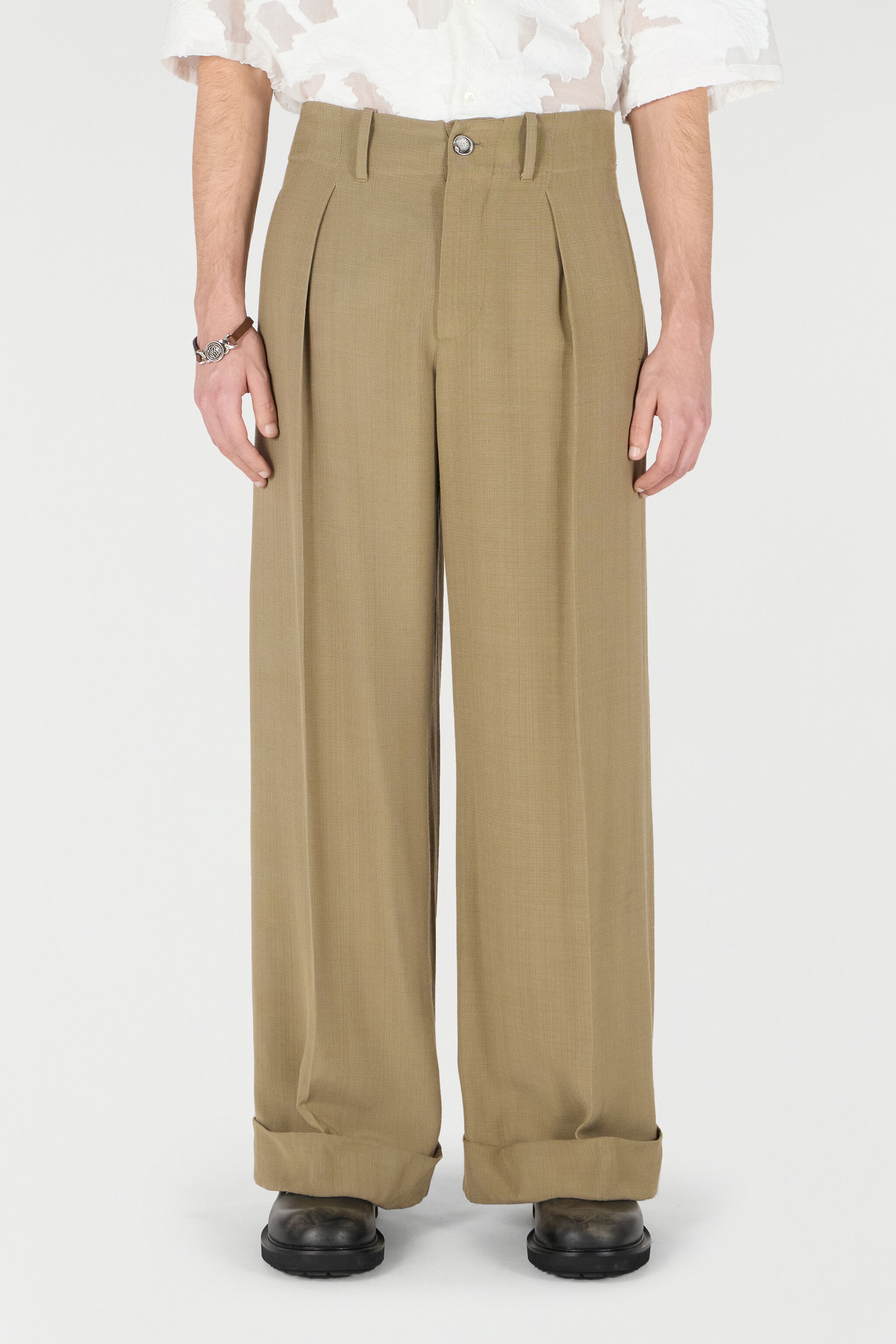 Palazzo Pants With Pleat Detail - 3