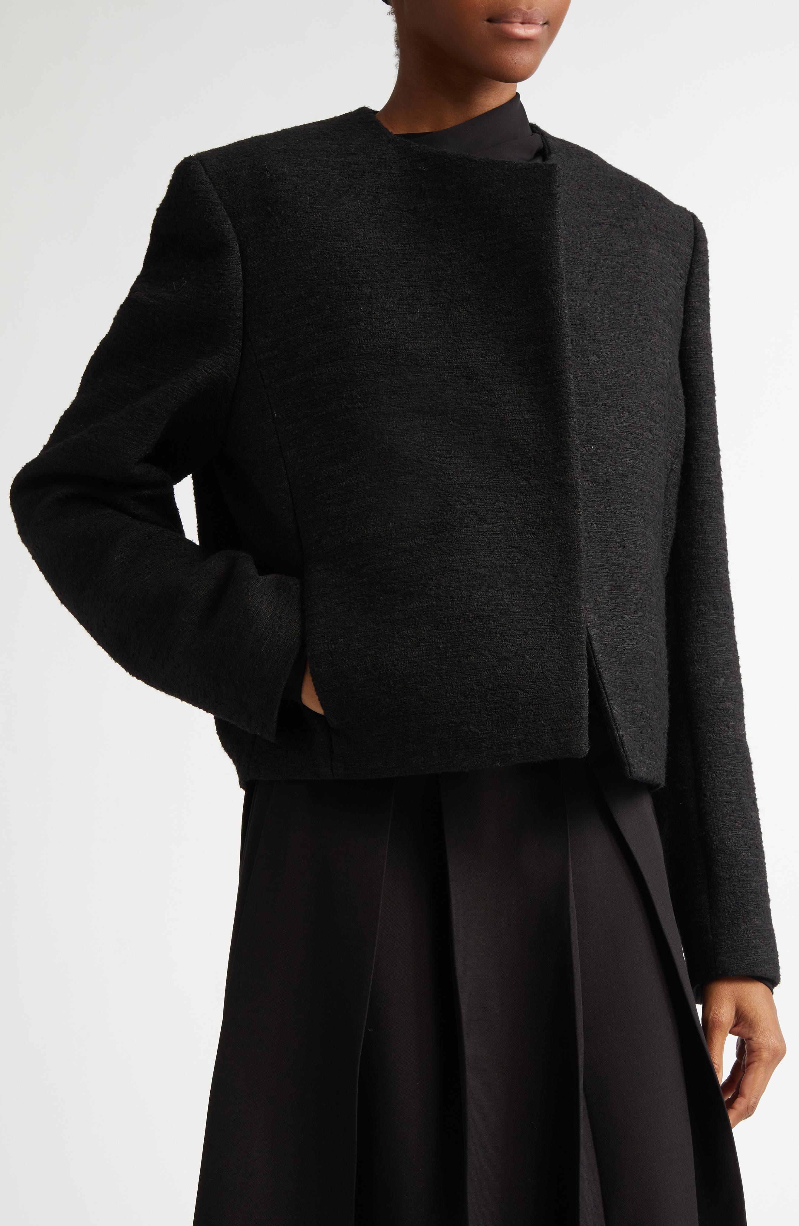 TOTEME Asymmetric Bouclé Crop Jacket in Black at Nordstrom - 5
