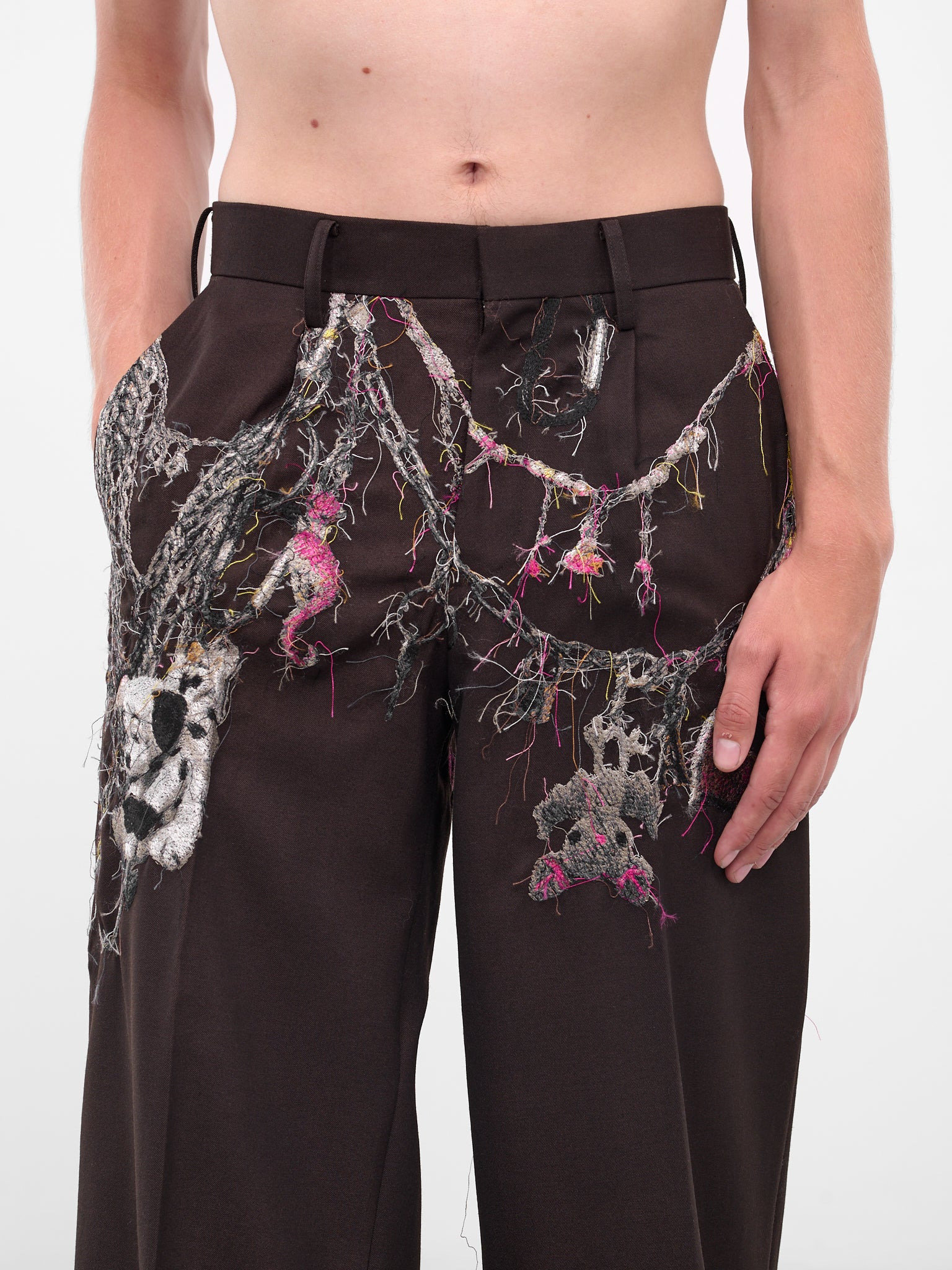 Burgundy Trompe L'oeil Jewelry Trousers - 4