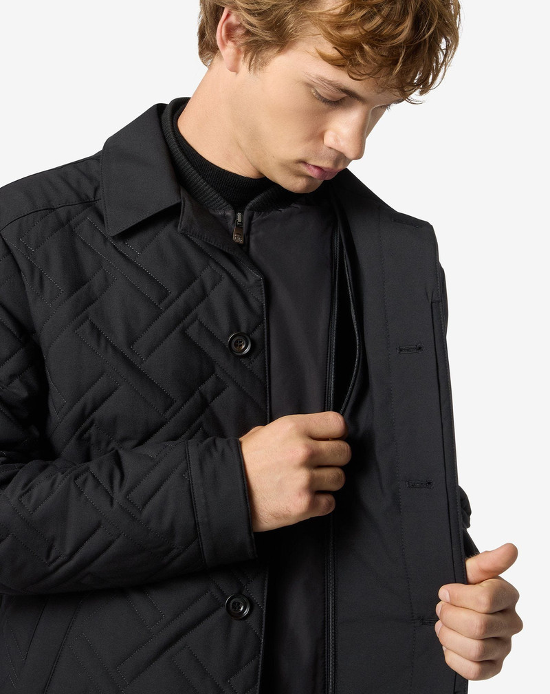 Black technical fabric caban coat with detachable vest 5