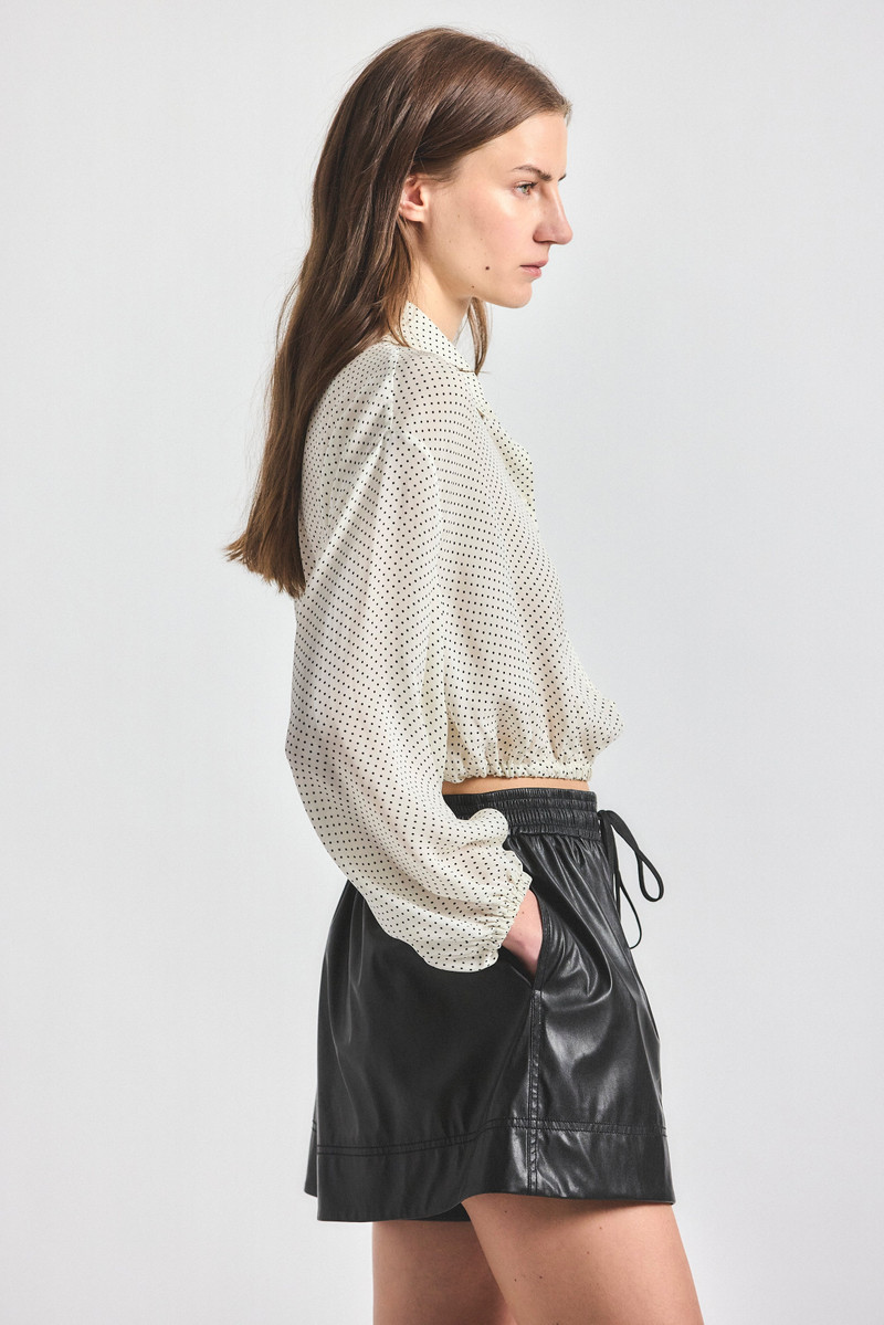 EMILY TIE NECK BLOUSE - MARSHMALLOW/BLACK 3