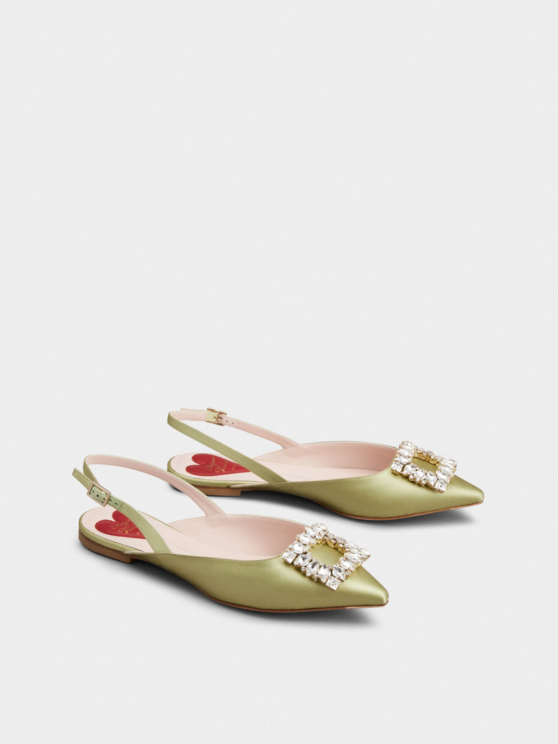 Roger Vivier Strass Buckle Slingback Ballerinas in Satin outlook