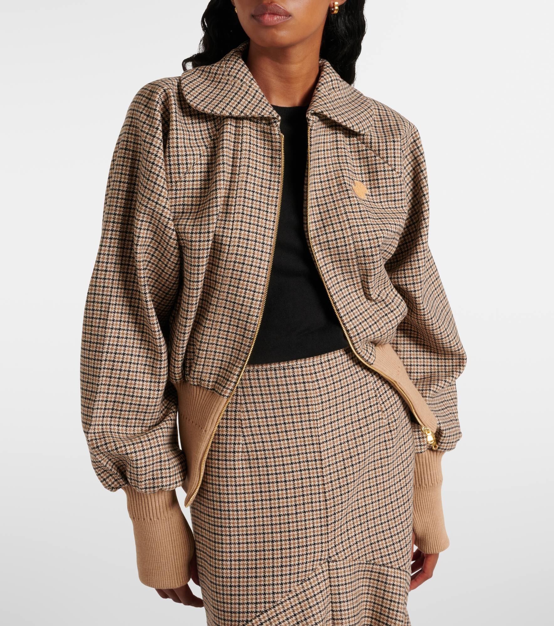 Houndstooth wool-blend flannel bomber jacket - 7