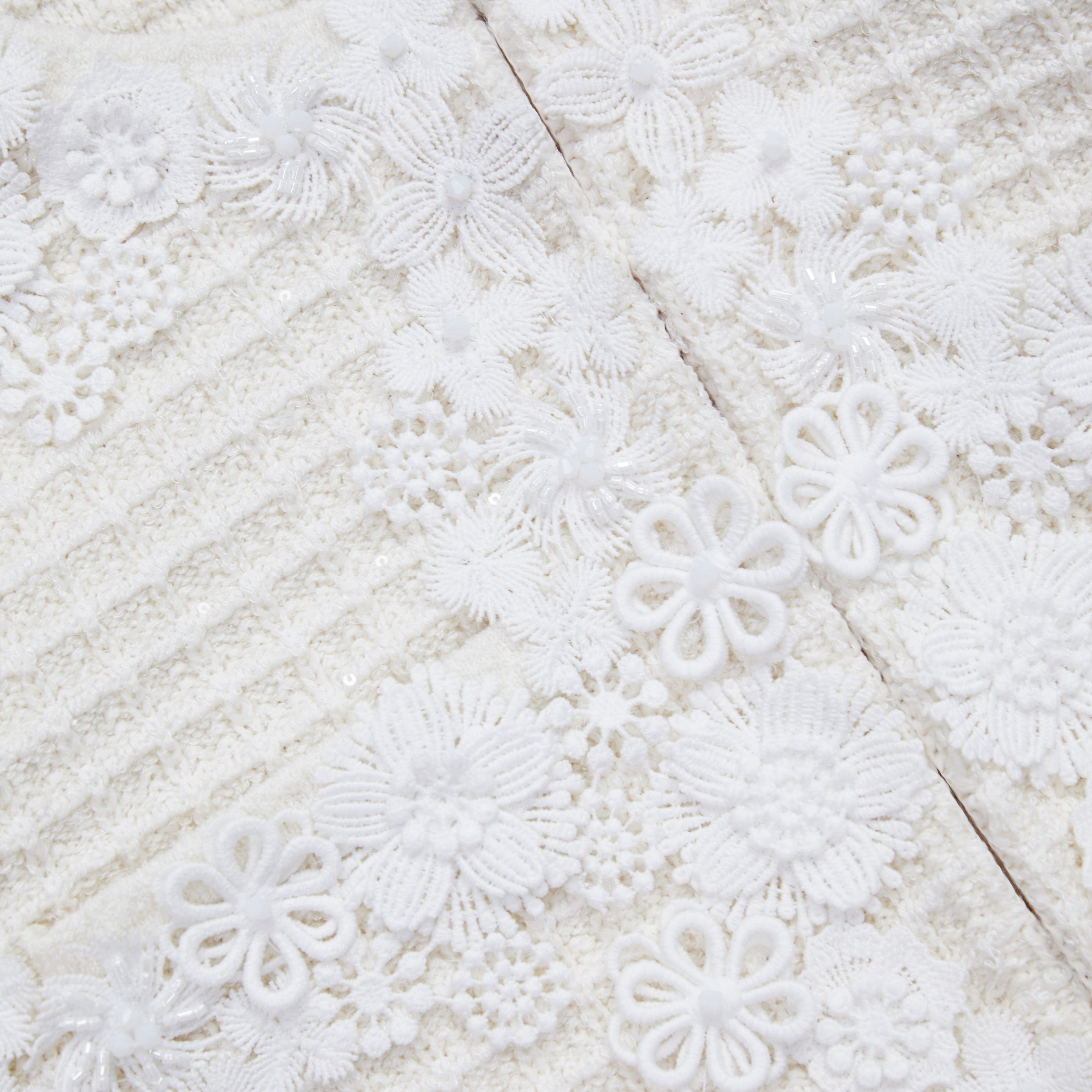 Cream Knit Floral Trim Cardigan - 5