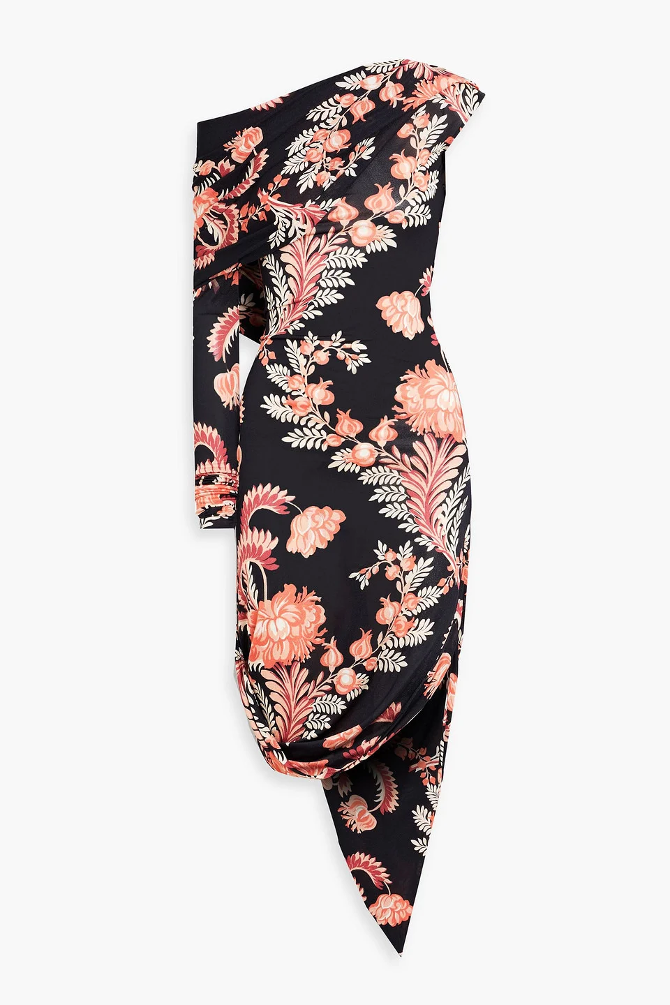 Asymmetric off-the-shoulder floral-print stretch-crepe dress - 1
