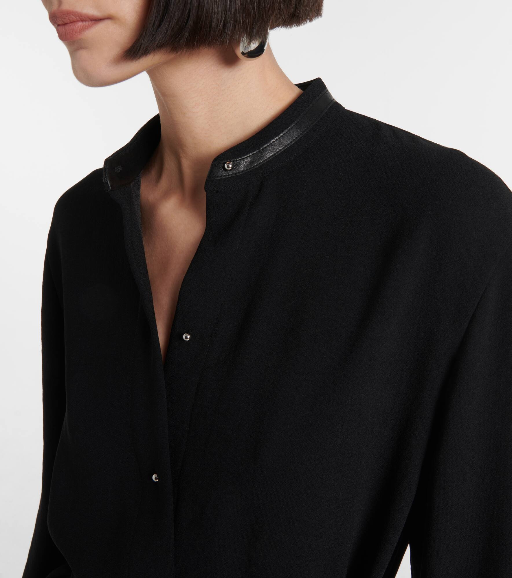 Faux leather-trimmed shirt dress - 4