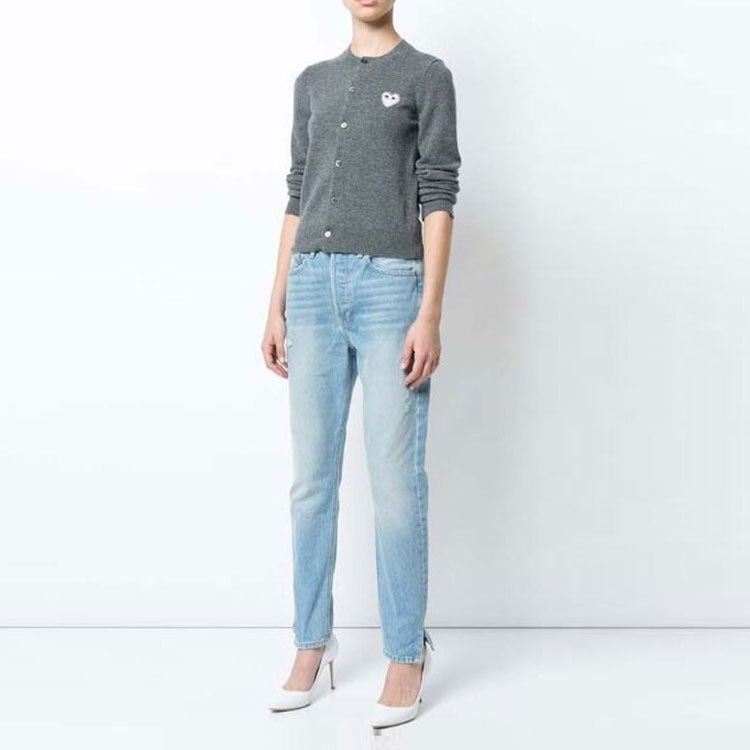 (WMNS) COMME des GARCONS PLAY Cardigan White Emblem 'Grey' AZ-N061-051-3 - 2