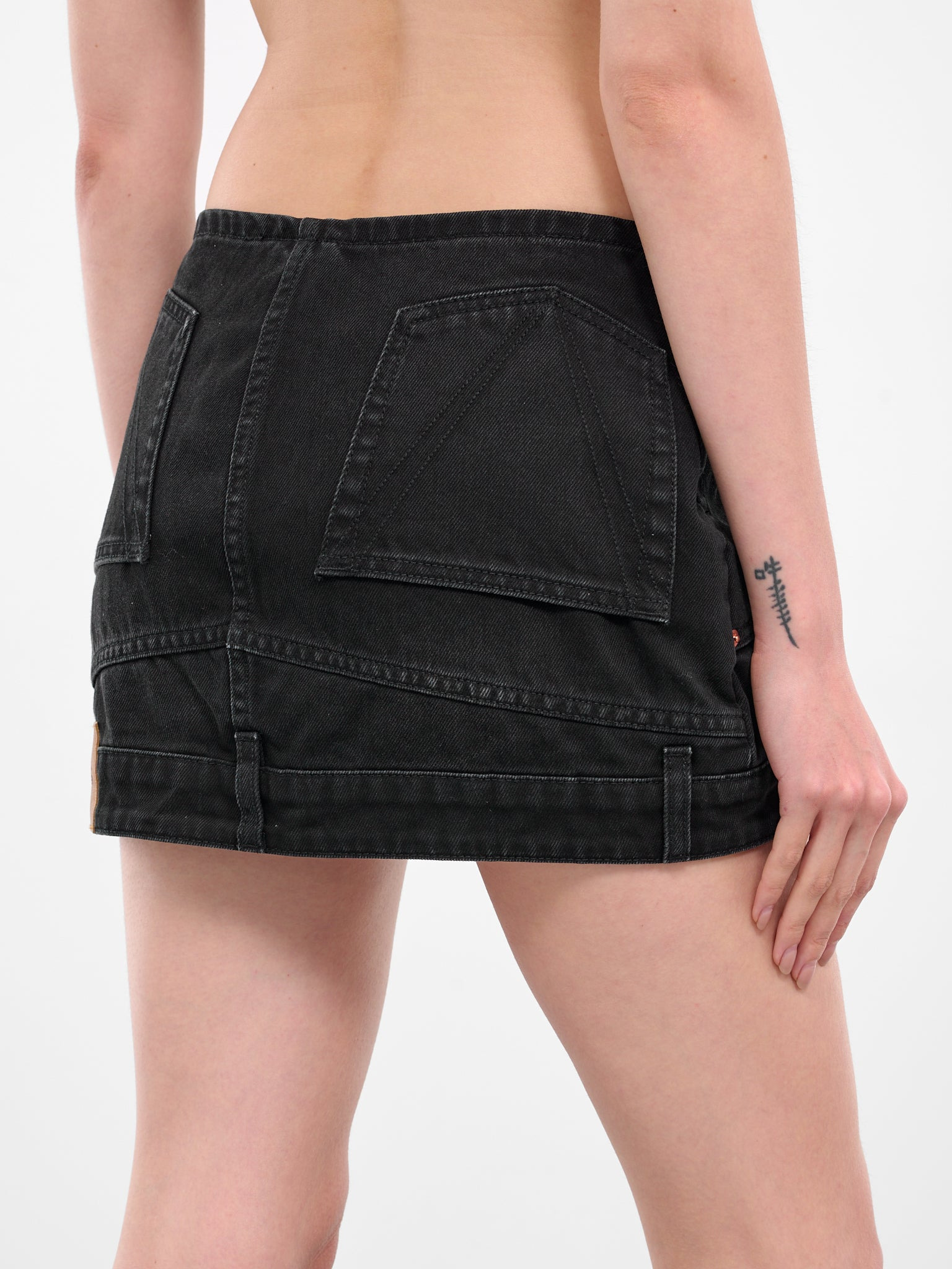 Black Upside-Down Denim Mini Skirt - 5