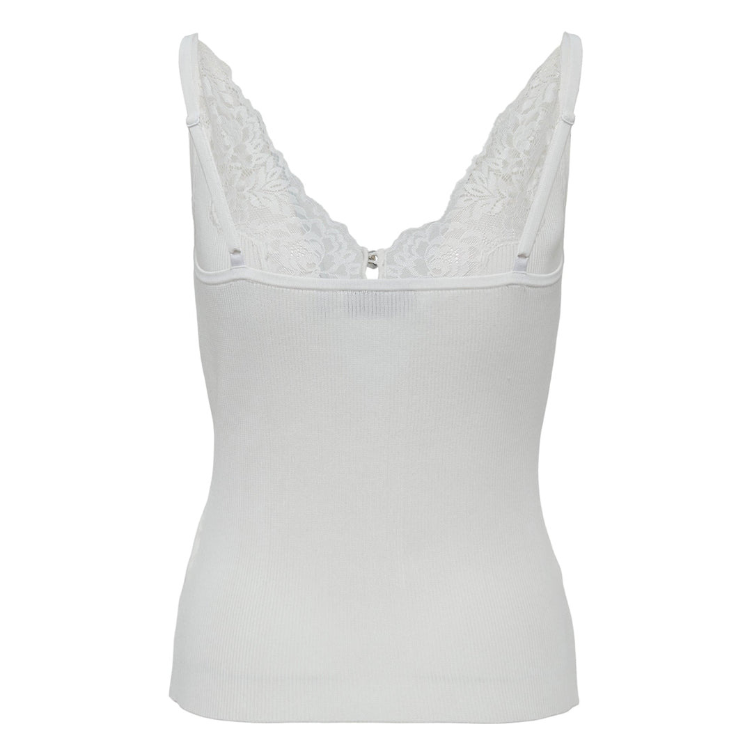 White Lace Trim Rib Knit Top - 2
