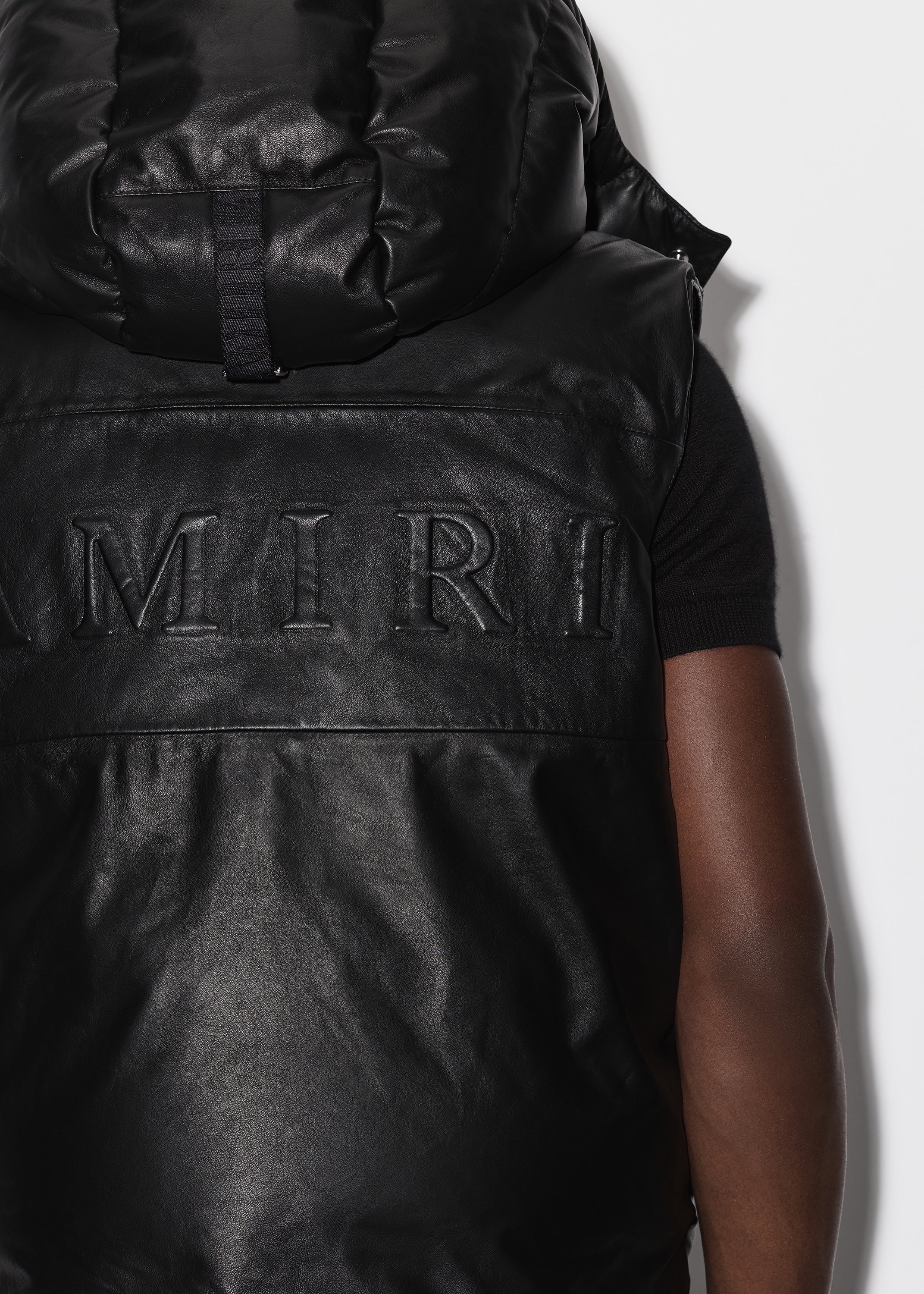 HOODED LEATHER DOWN GILET - 7