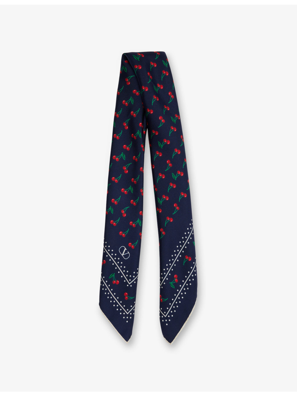 Satin-Twill Cherry-Print Silk Scarf - 1