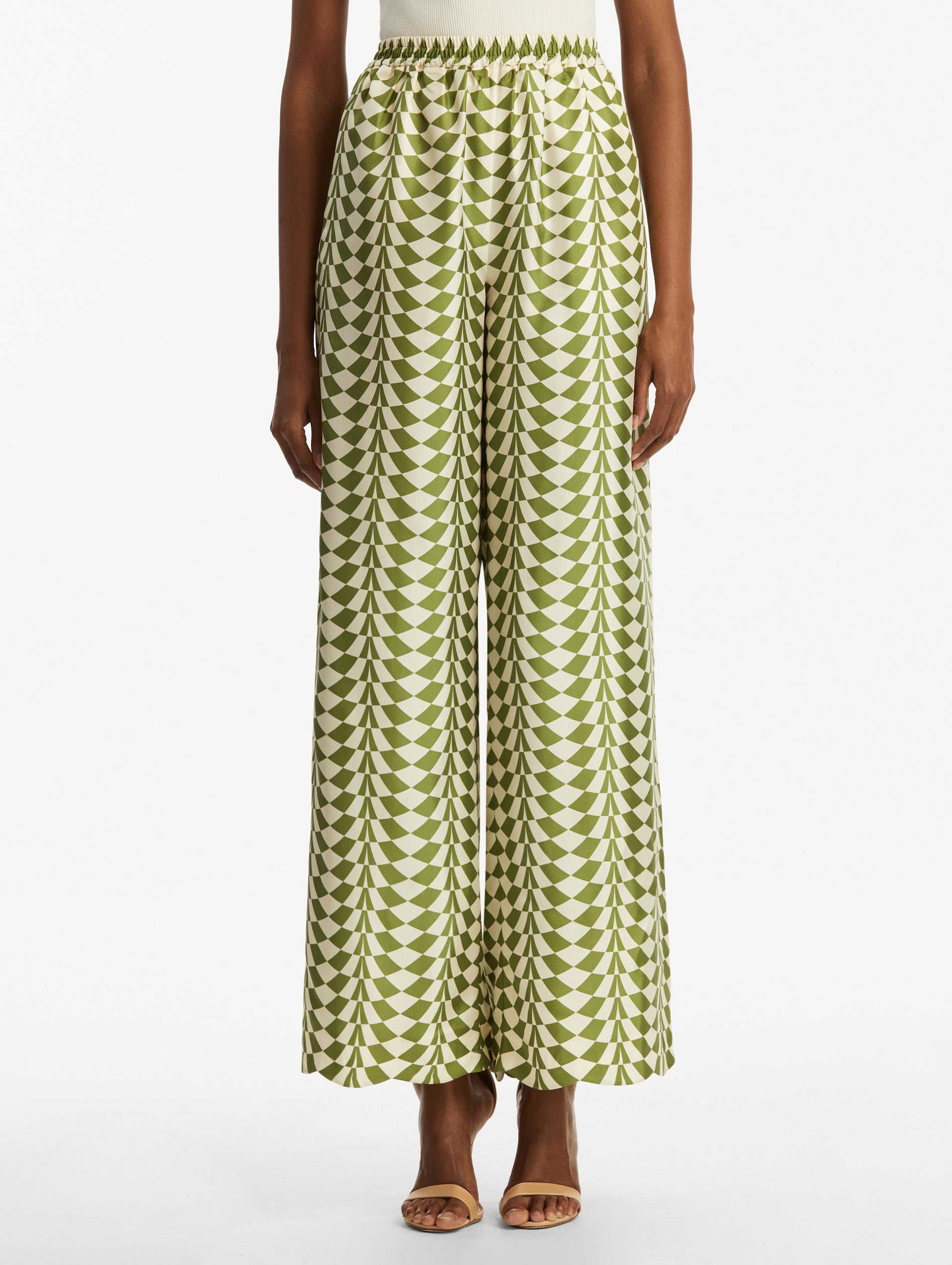 GEO SILK TWILL WIDE LEG PANT - 4