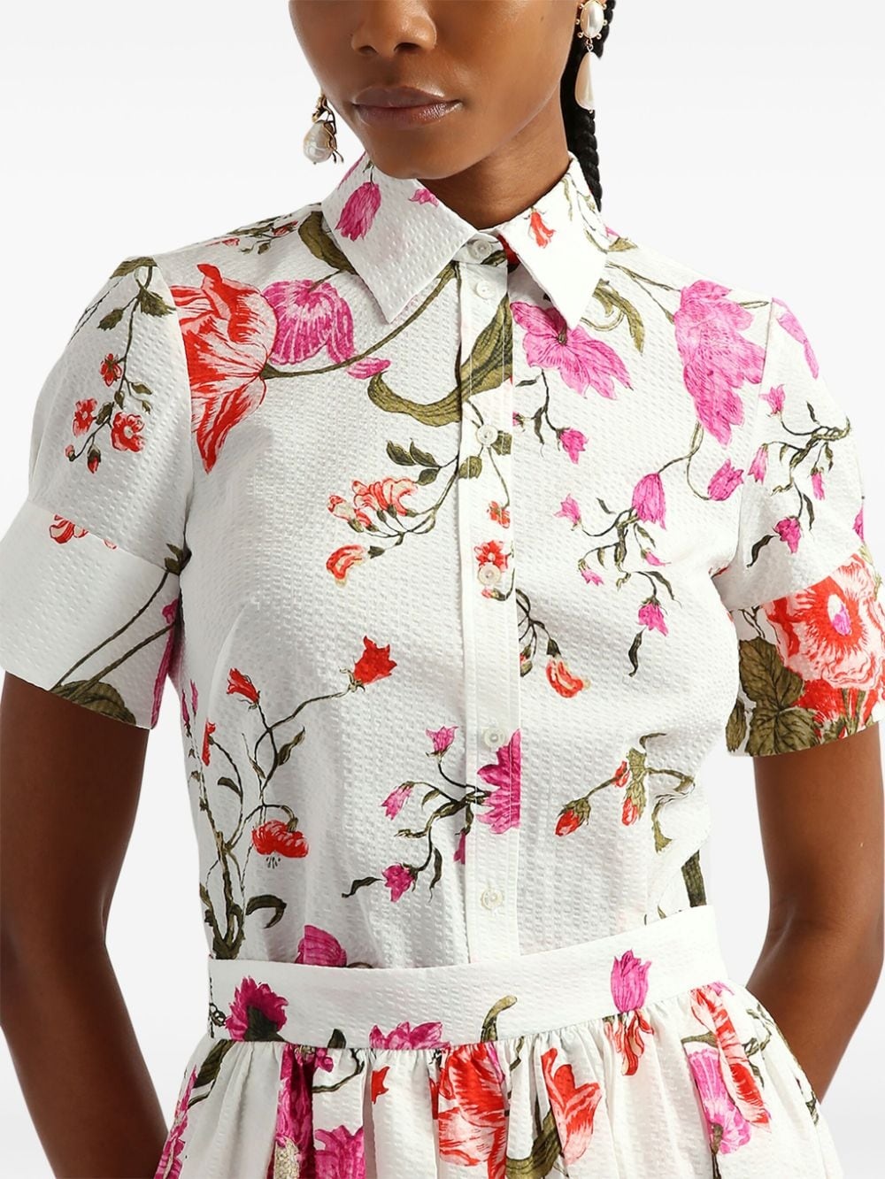 floral-print seersucker shirt - 3