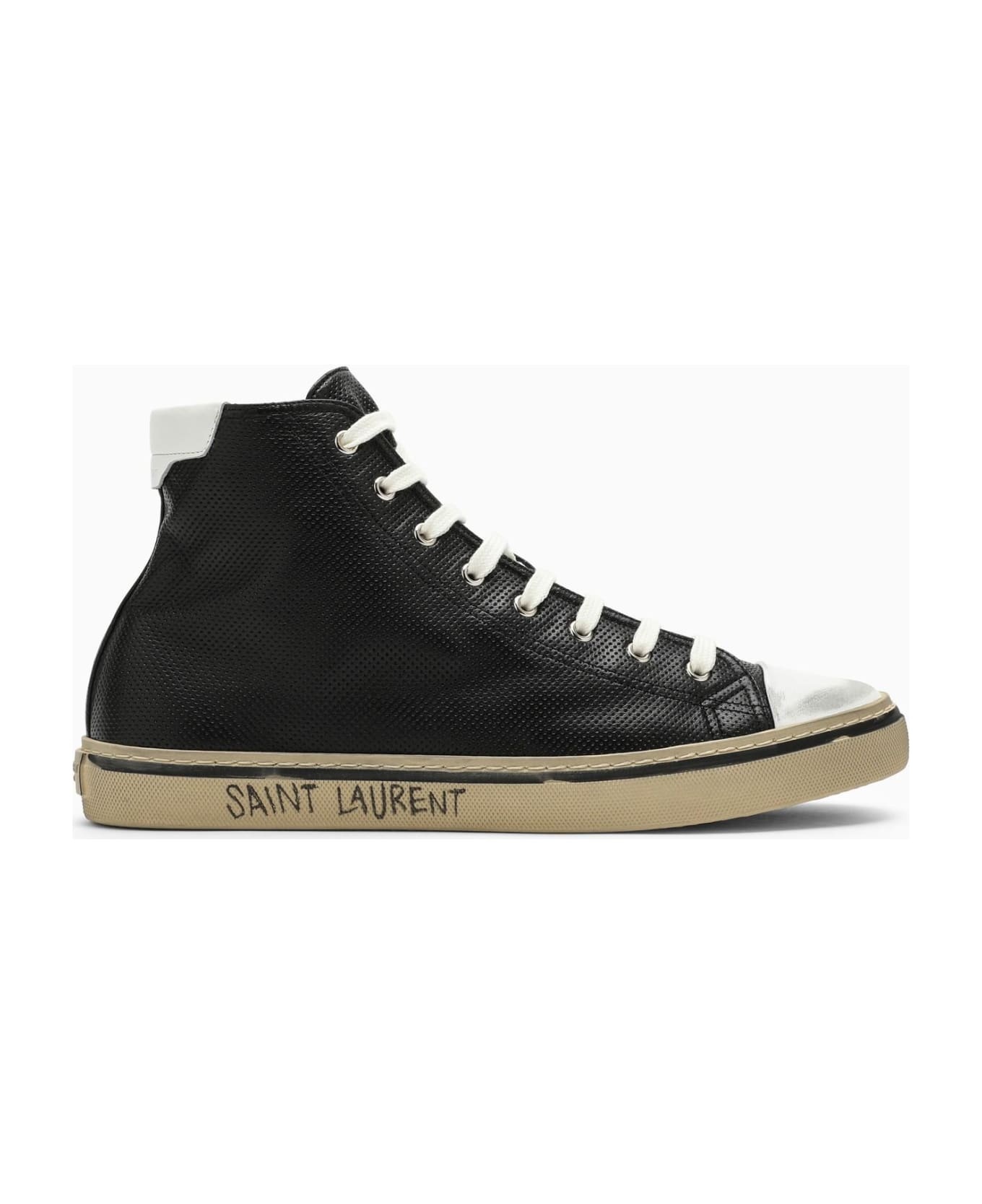 Black Leather High Trainer - 1