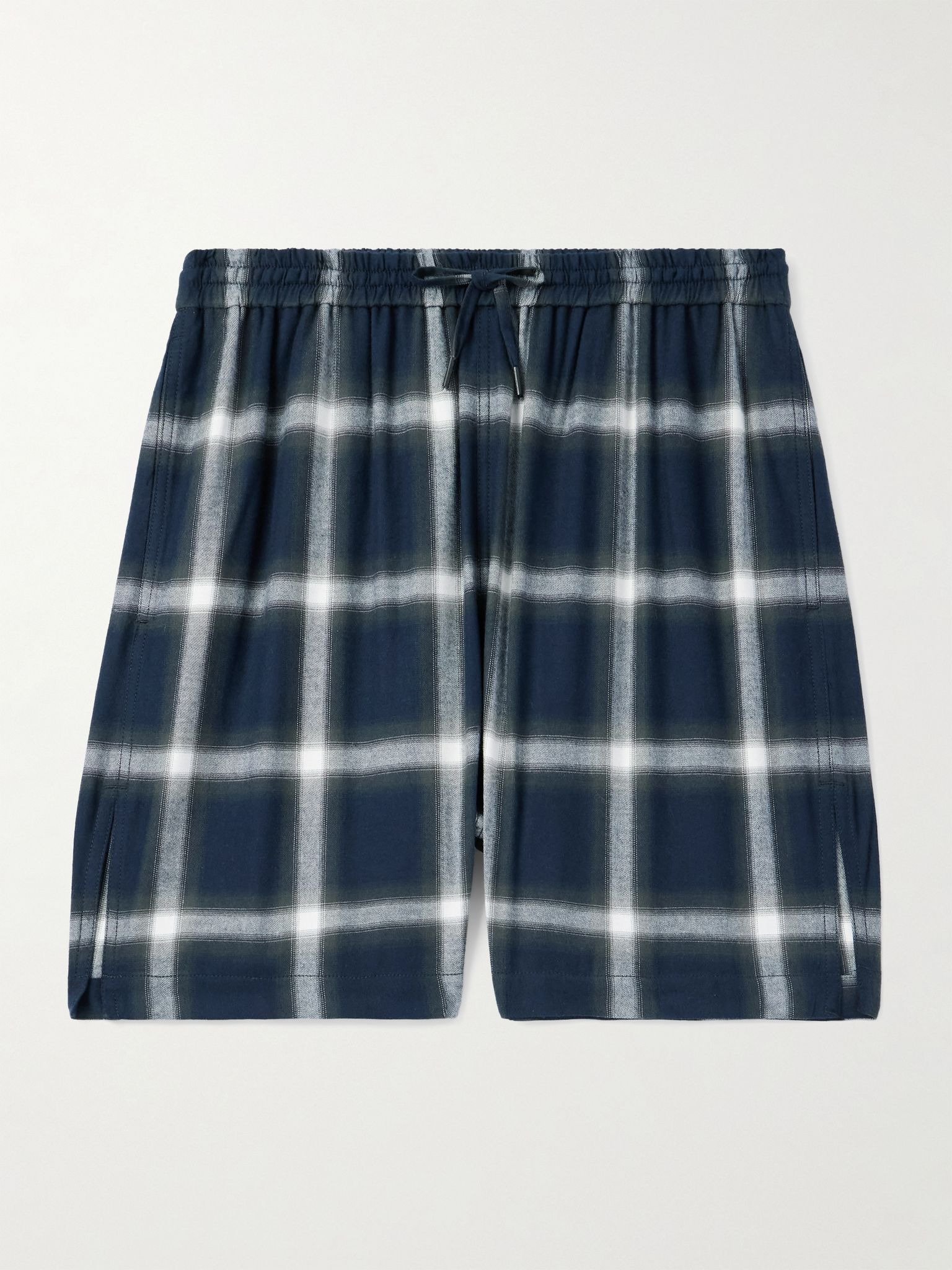 Rannel Straight-Leg Checked Cotton-Flannel Drawstring Shorts Navy - 1