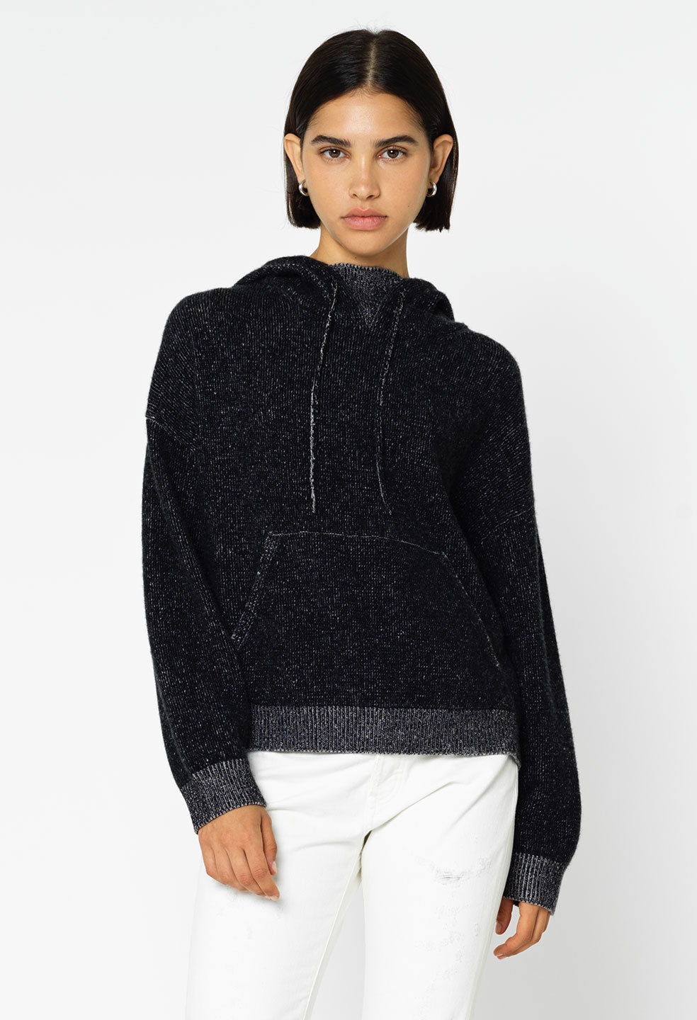 TWO TONE CASHMERE HOODIE - 1