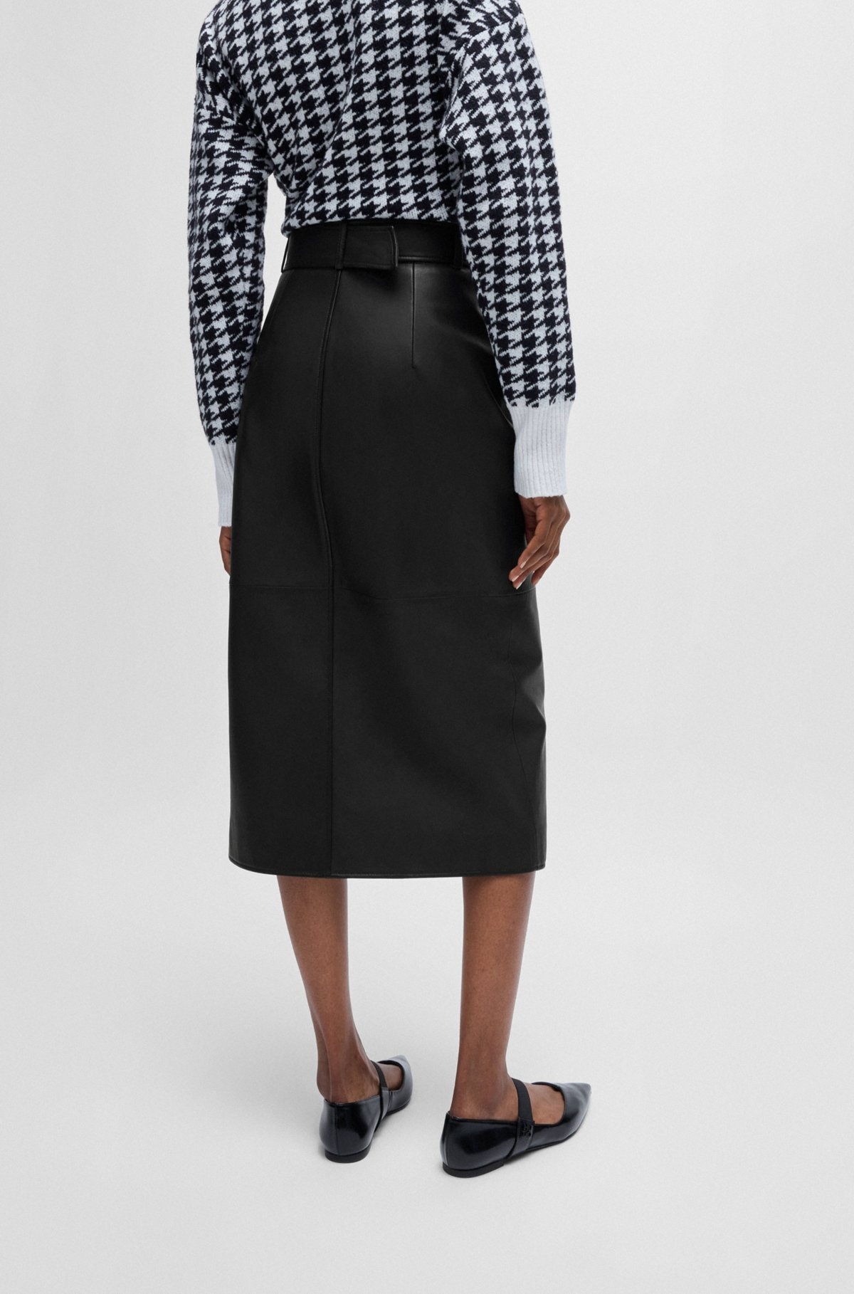 LEATHER MIDI SKIRT WITH ZIPS AND BELT - 4