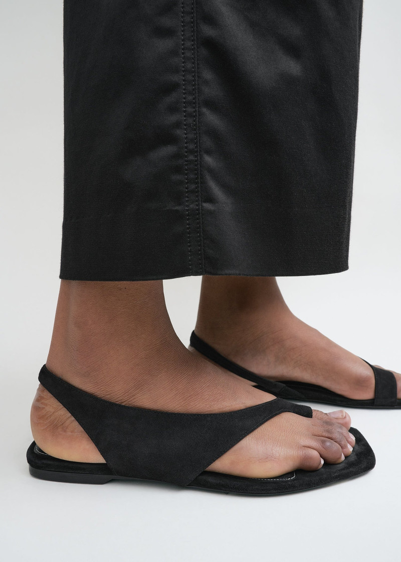 Suede thong sandals black 3