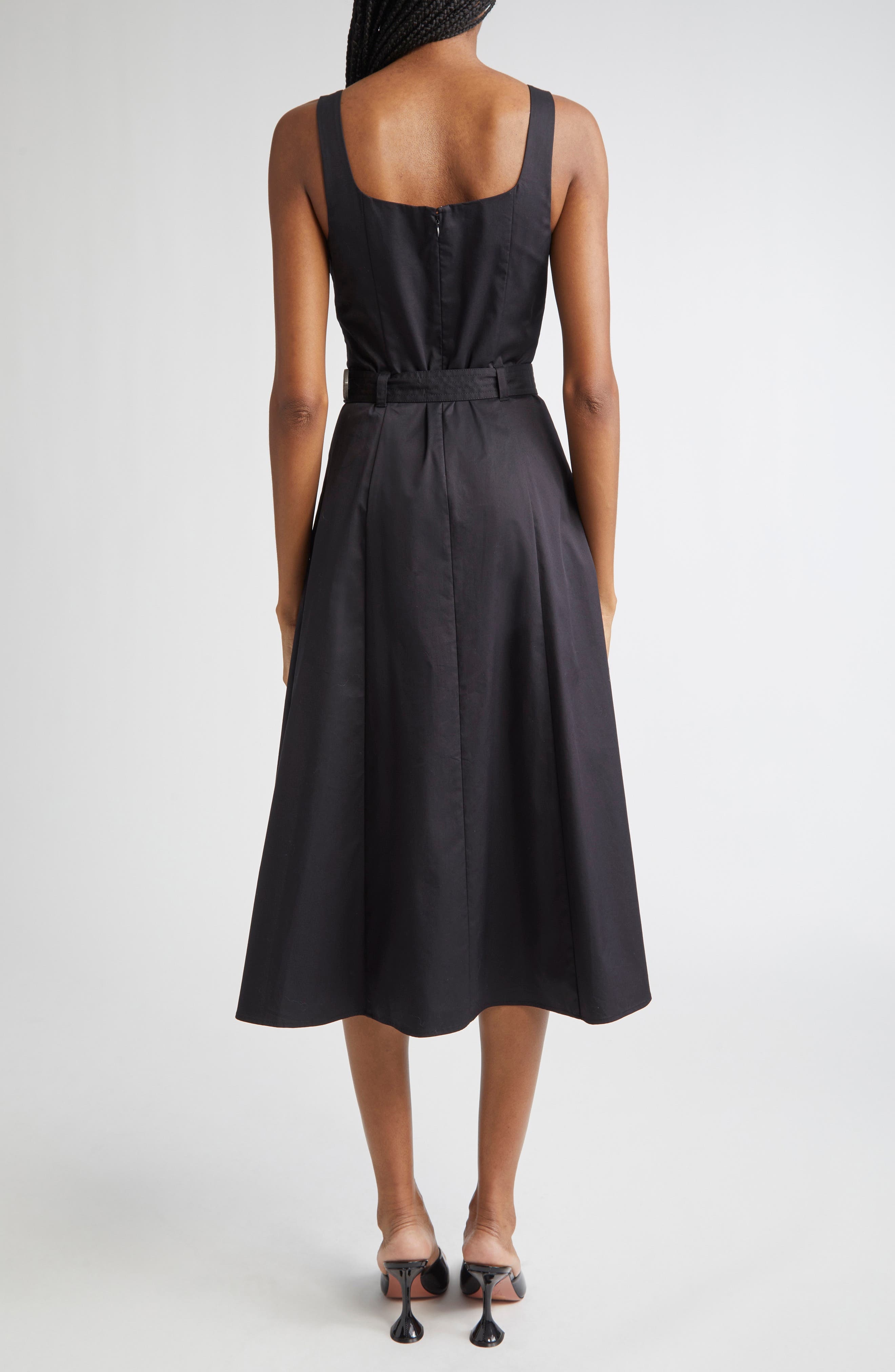 L'AGENCE Tazia Belted Cotton Blend A-Line Dress in Black at Nordstrom - 2