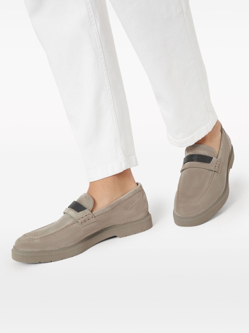 crystal-embellished suede loafers - 5