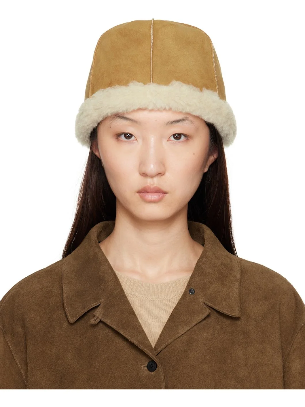 Tan & Beige Reversible Faux-Shearling Hat - 1