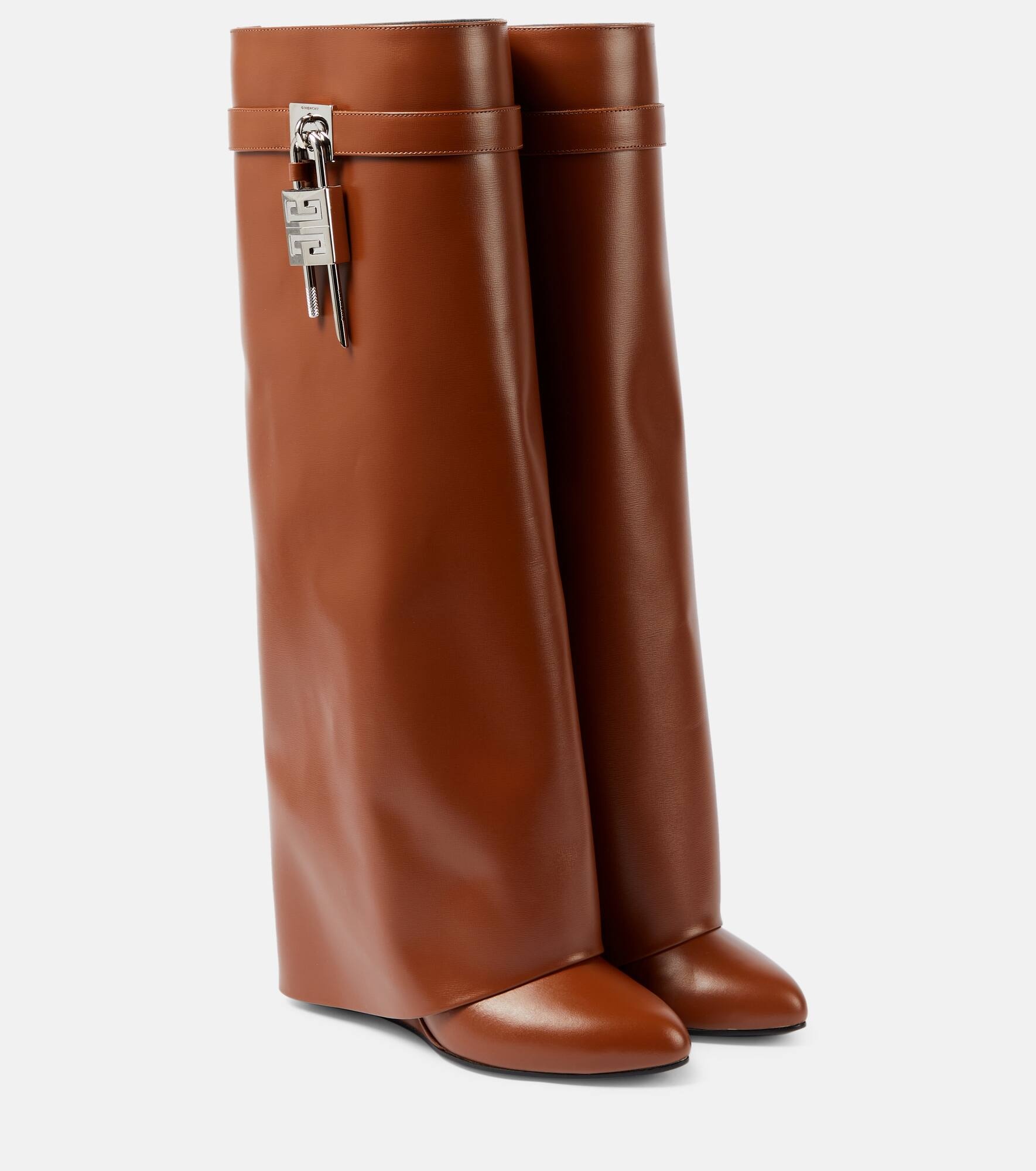 Shark Lock leather knee-high boots - 1