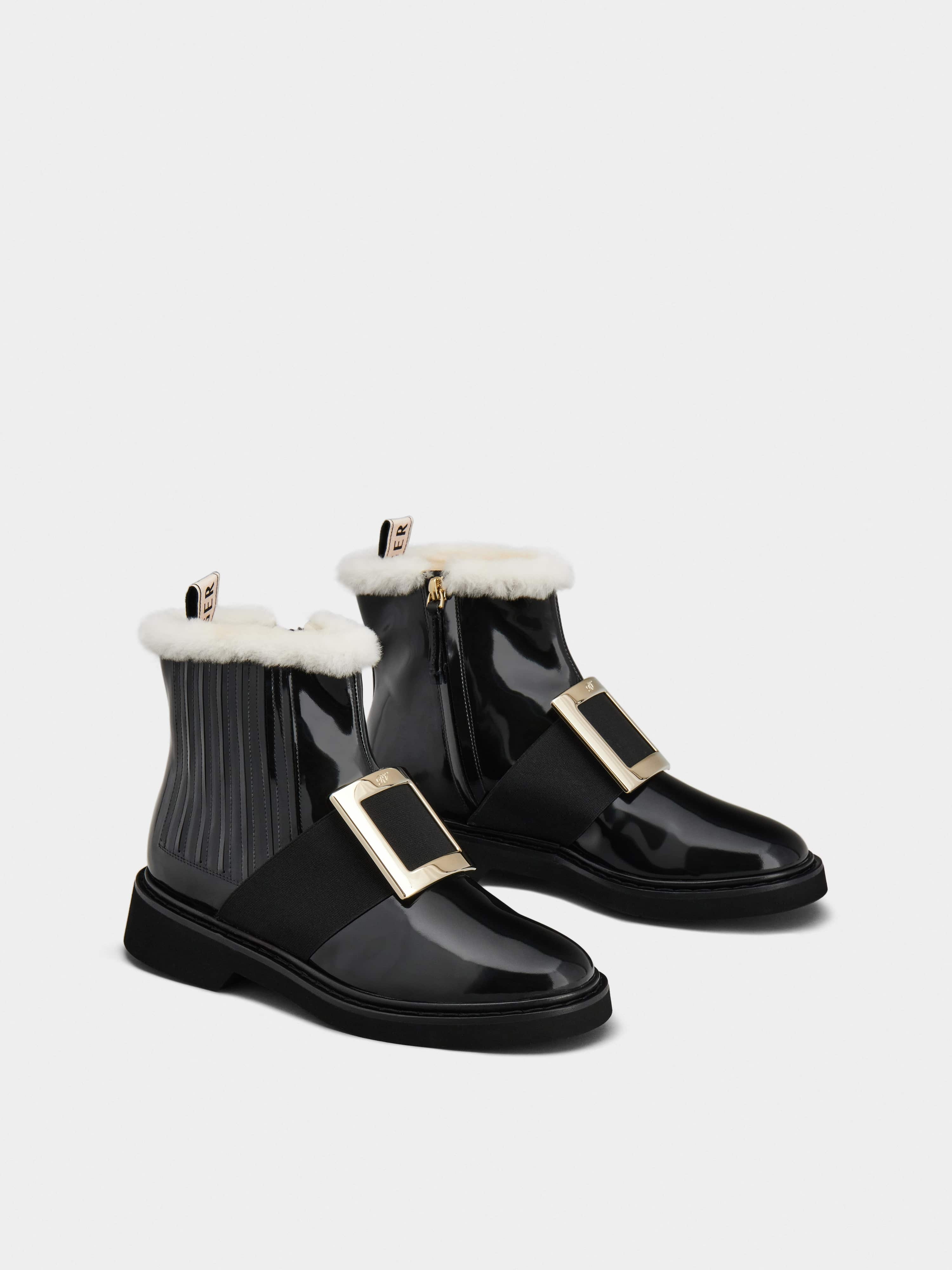 Viv' Rangers Metal Buckle Fur Booties in Patent Leather - 2