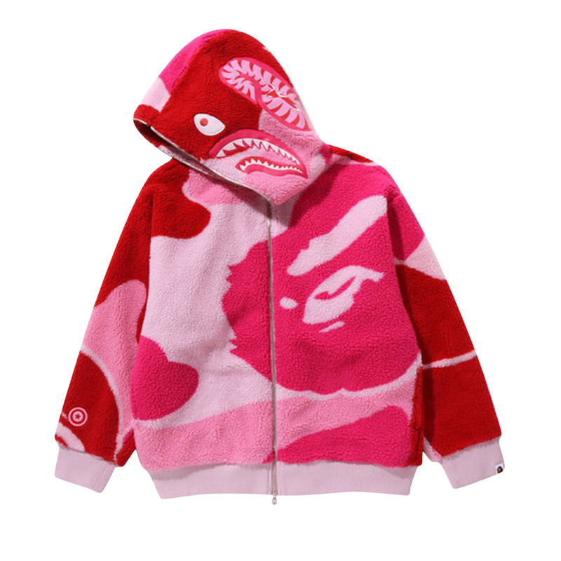 A BATHING APE® BAPE Mega ABC Camo Shark Boa Hoodie 'Pink' outlook