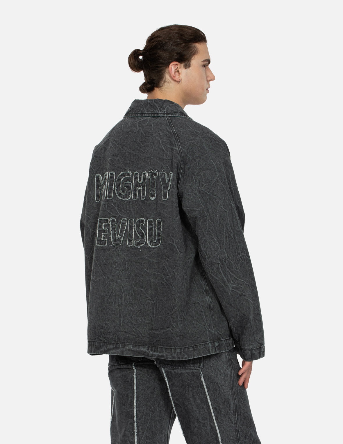 SEAGULL AND SLOGAN EMBROIDERY OVERSIZED  DENIM COACH JACKET - 8