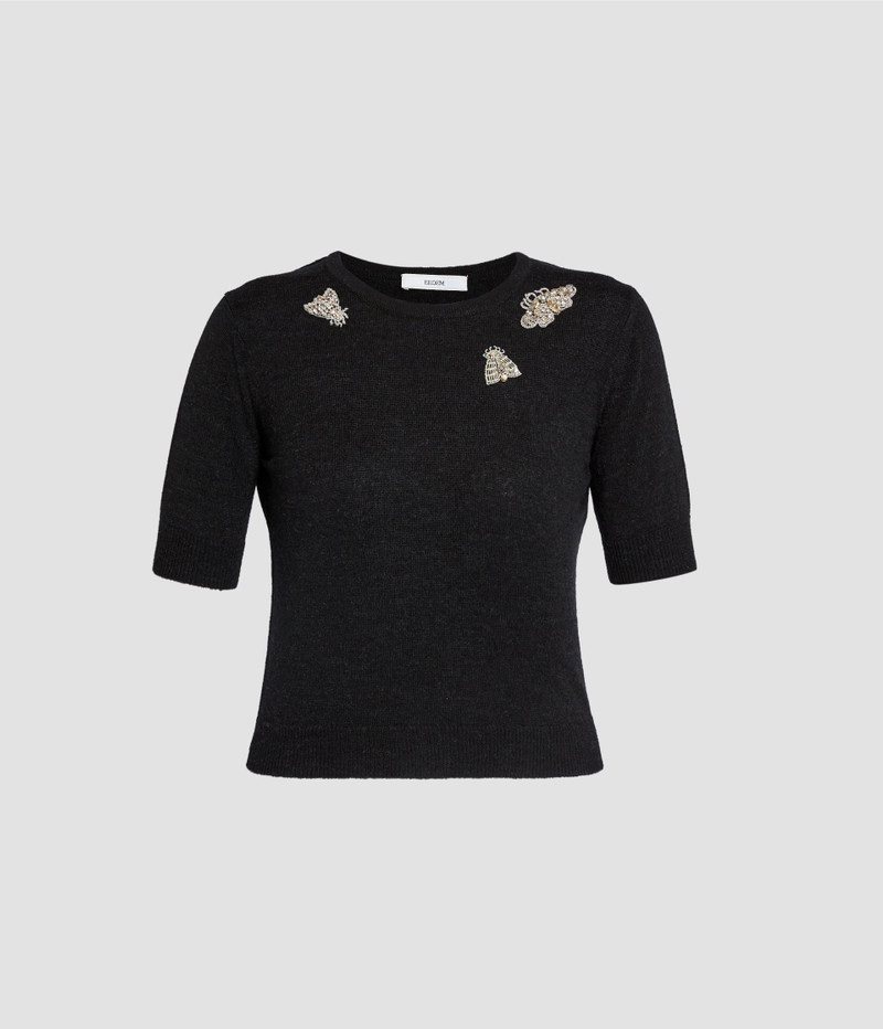 EMBELLISHED SHORT SLEEVE KNIT TOP 1