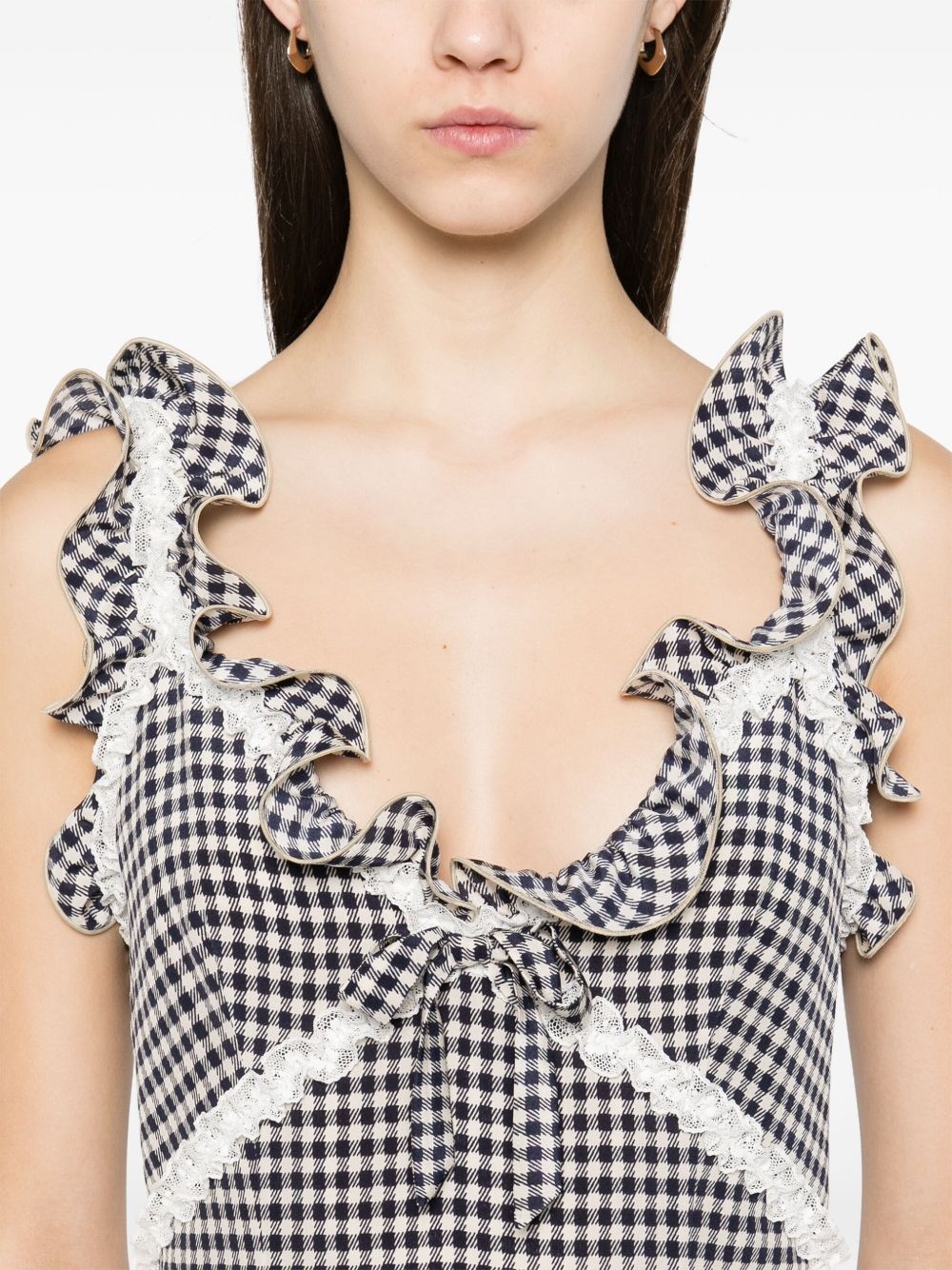grid-pattern midi dress - 5