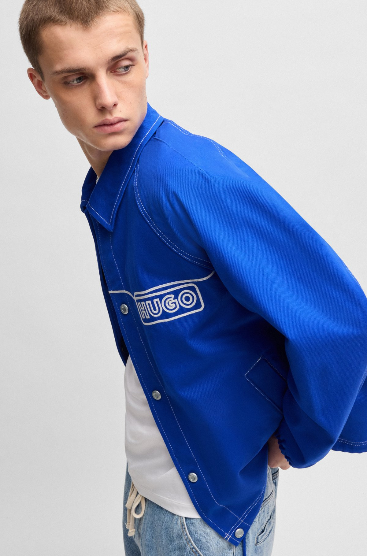 COTTON-TWILL JACKET WITH CHAIN-STITCH LOGO - 6