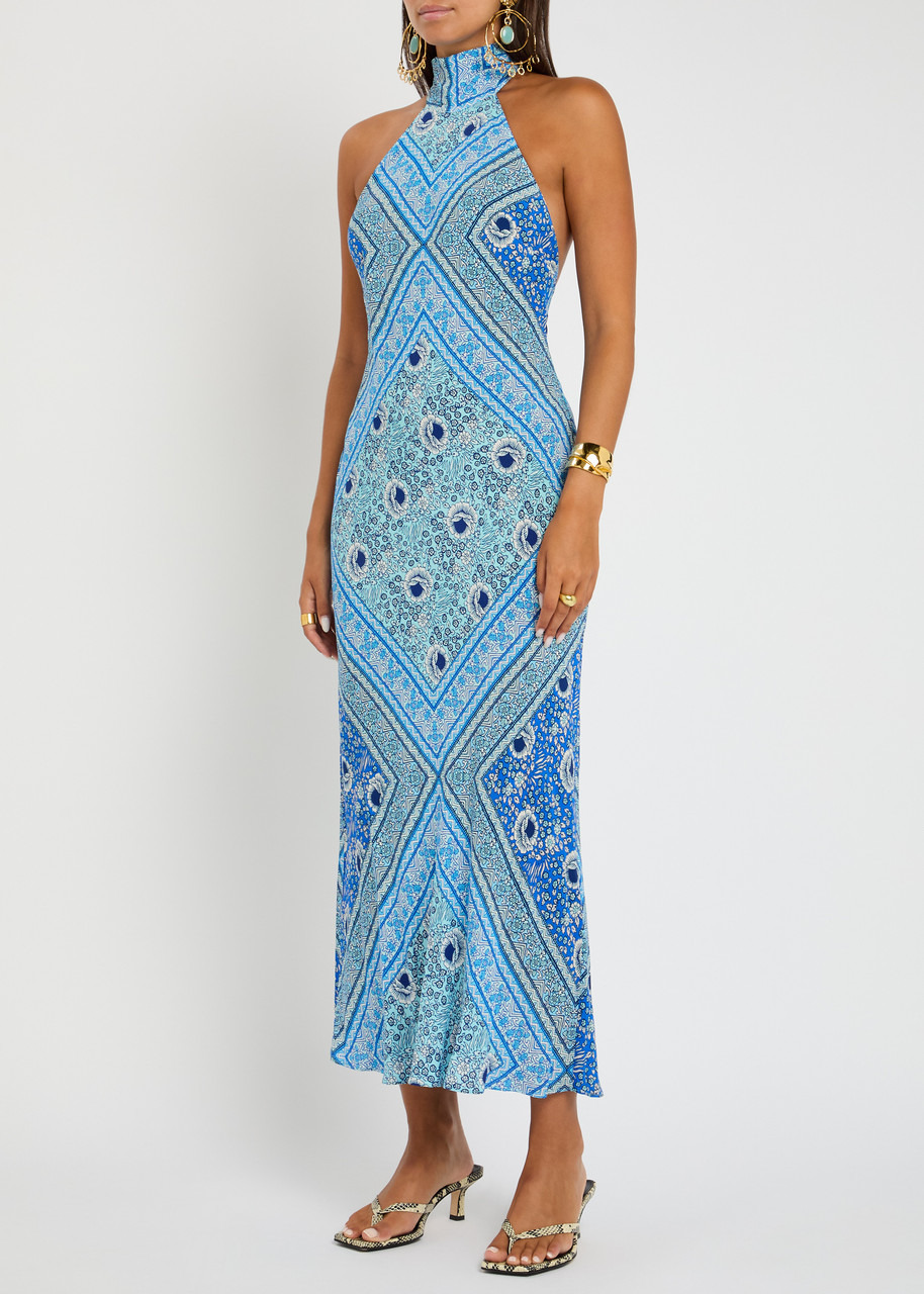 Rixo Maura Patterned Halter-neck Chiffon Midi Dress - 2