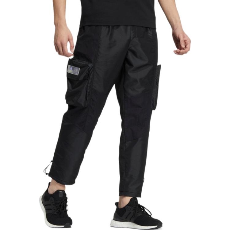 Men's adidas Solid Color Pocket Logo Printing Straight Lacing Sports Pants/Trousers/Joggers Black HT - 5