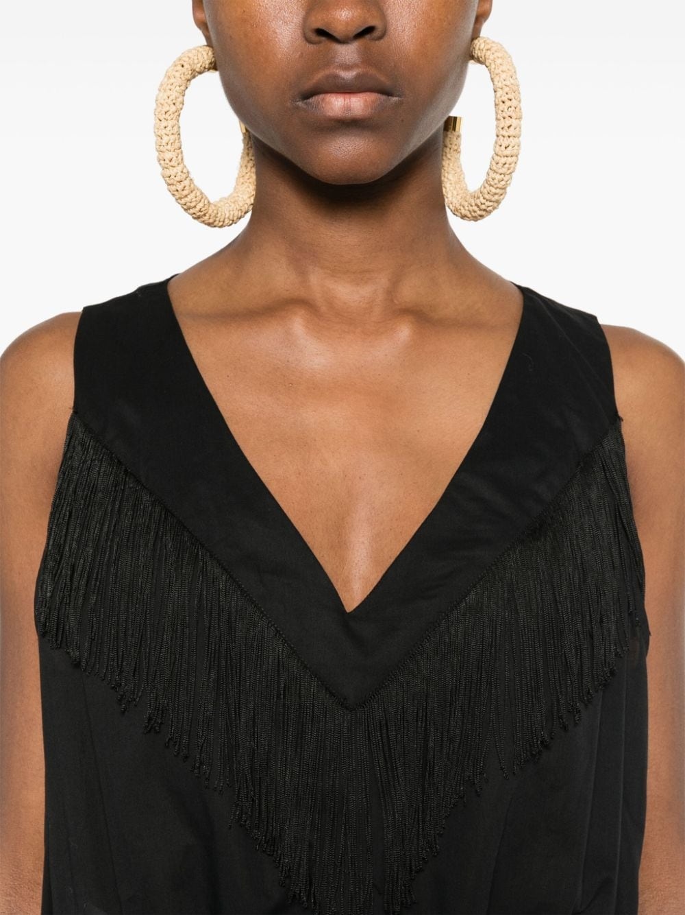 fringe-detail cotton midi dress - 5