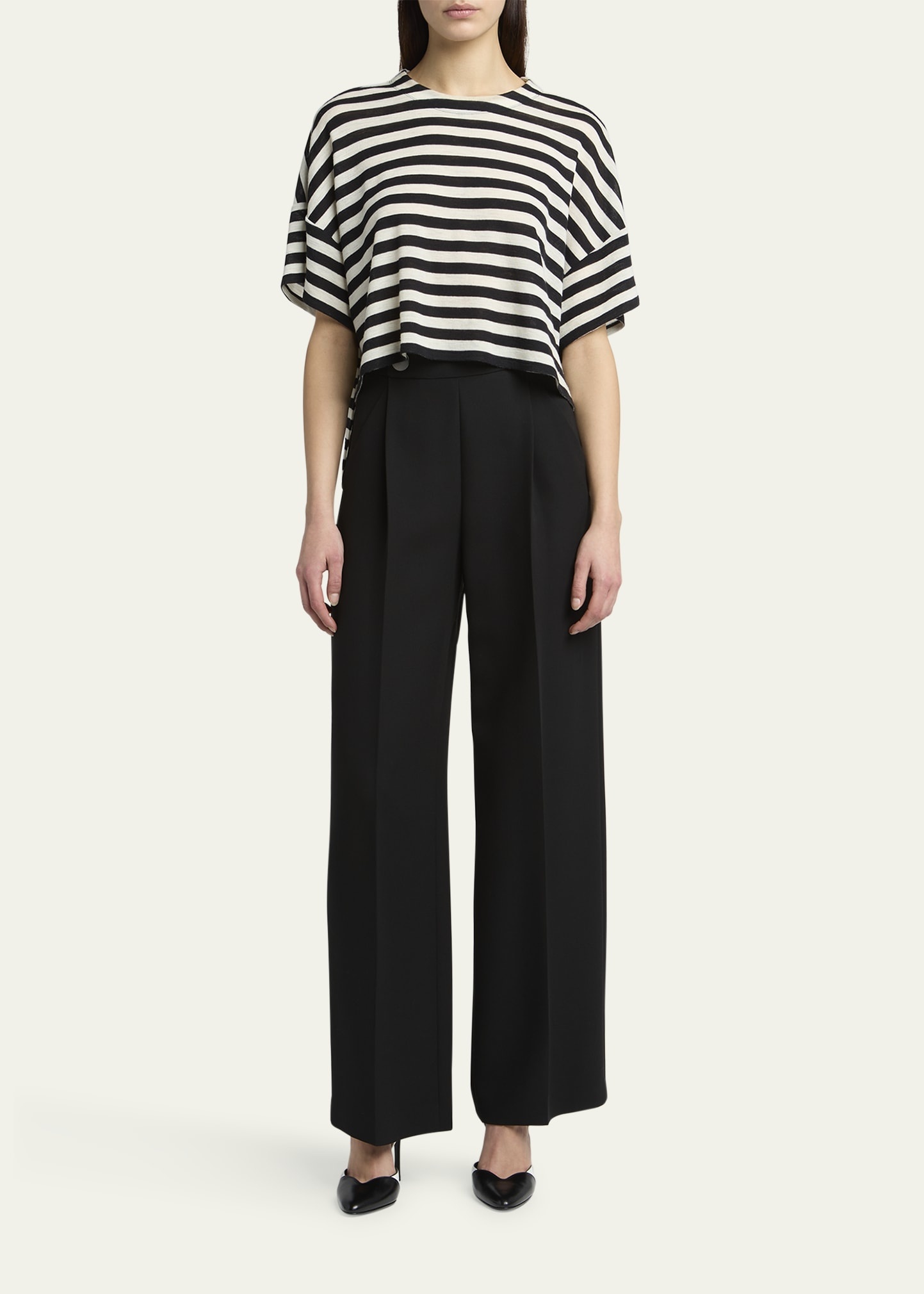 Stripe High Low Wool T-Shirt - 2