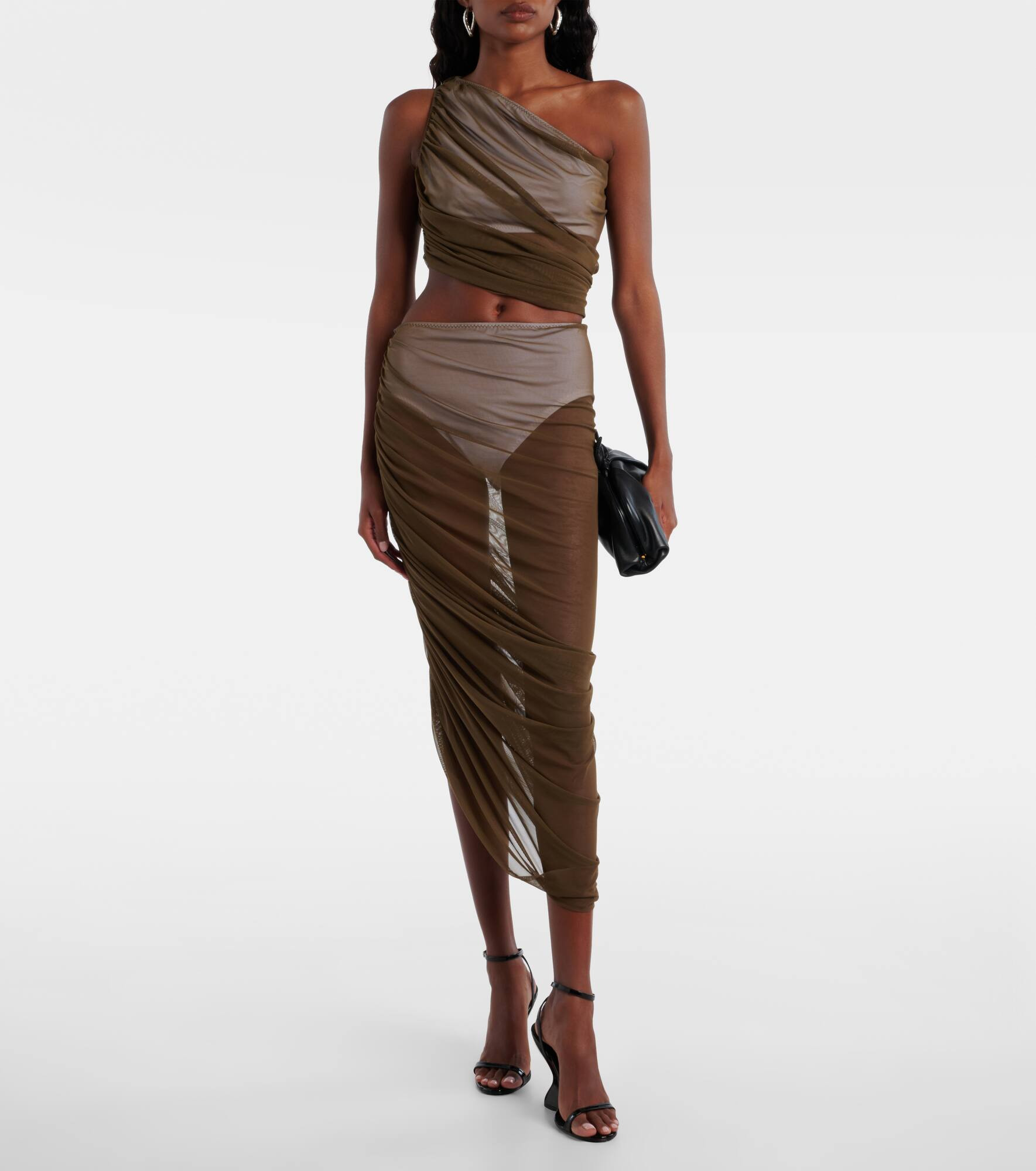 Diana ruched asymmetric midi skirt - 2