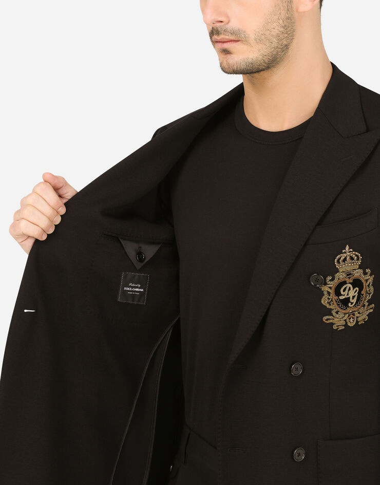 Double-breasted stretch jersey jacket with patch - 6