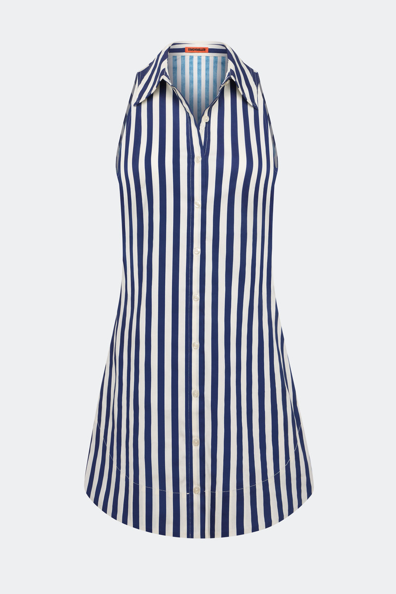 SIMONMILLER Loch Sleeveless Mini Dress in Navy/Cream Stripe outlook