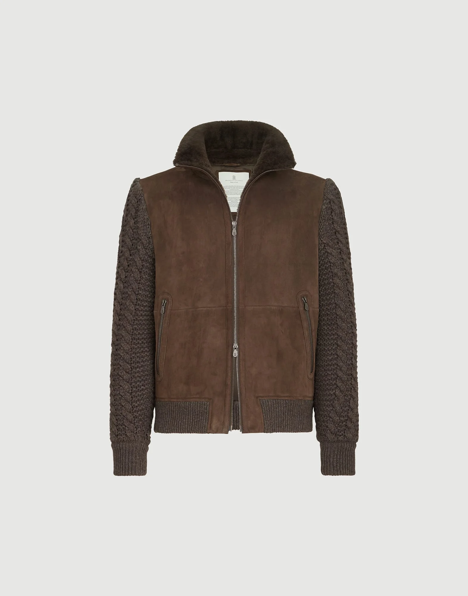 Suede shearling and cashmere knit bomber jacket with Thermore® padding - 1