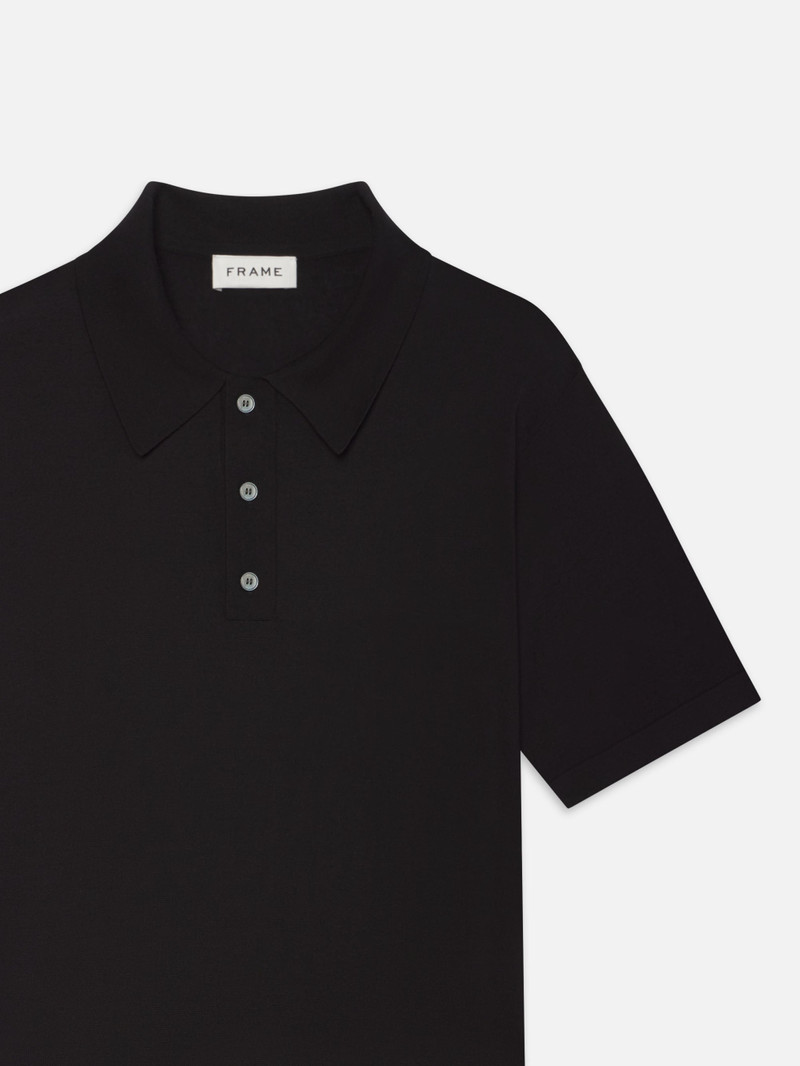 FRAME Cotton Silk Polo Sweater in Black outlook